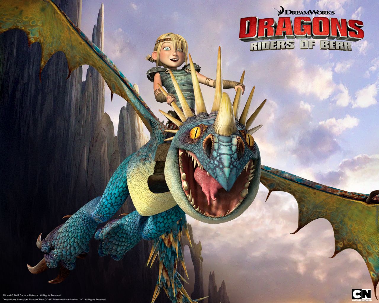 1280x1024 Astrid Riding Stormfly the Dragon from DreamWorks Riders of Berk Desktop Wallpaper