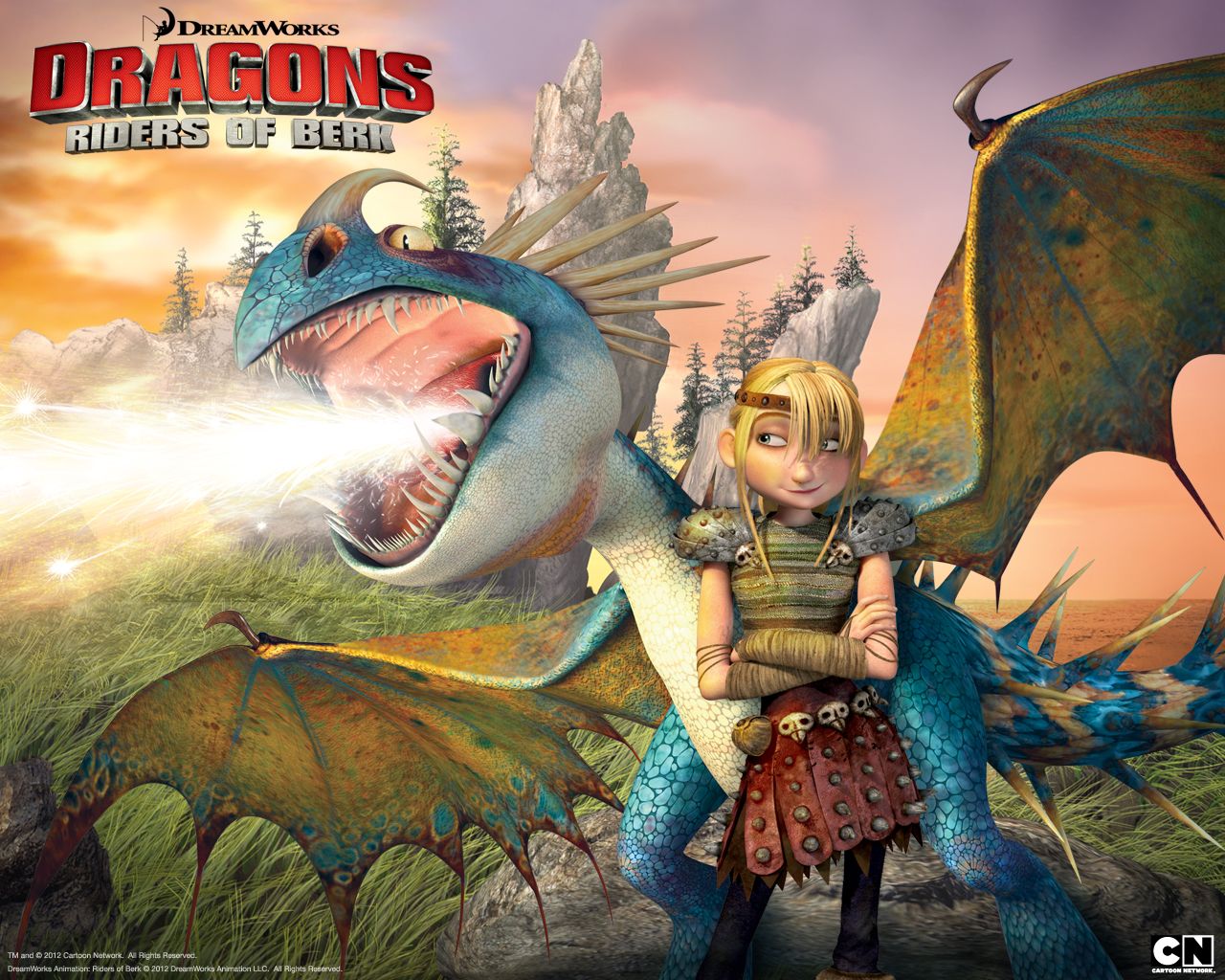 1280x1024 Astrid with Stormfly the Deadly Nadder Dragon from Riders of Berk Desktop Wallpaper