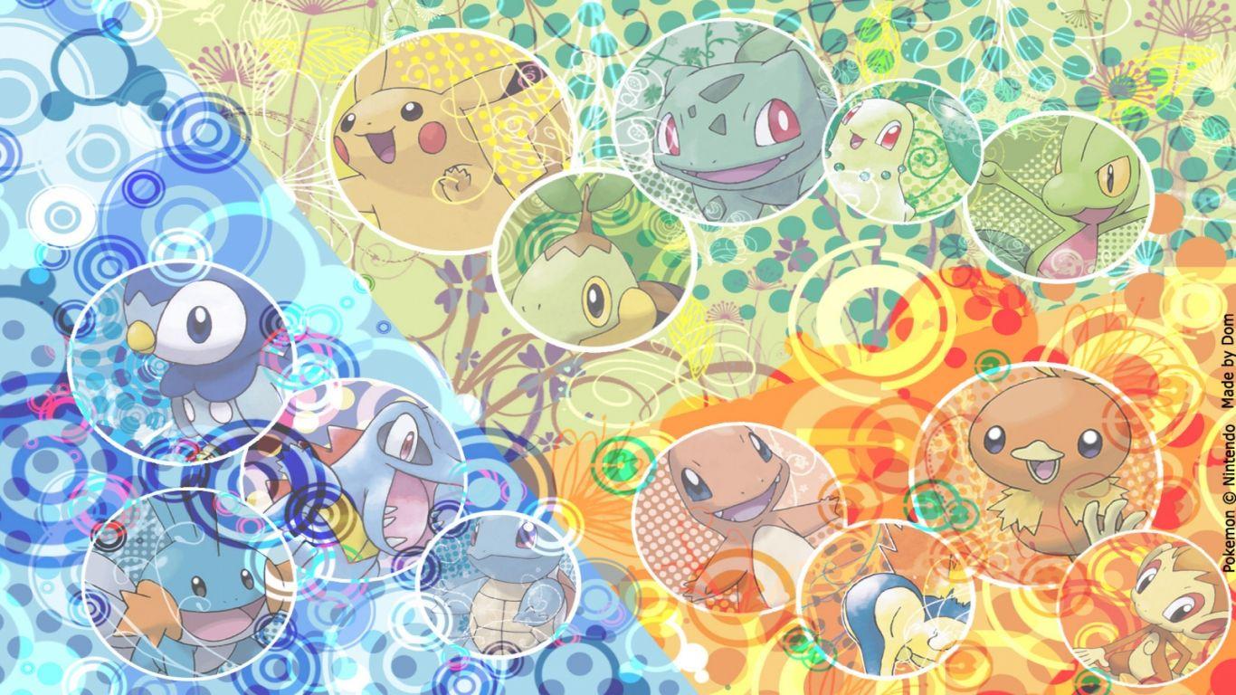 1366x768 Electrical Logo Pokemon Electric Fire Grass Water Wallpaper