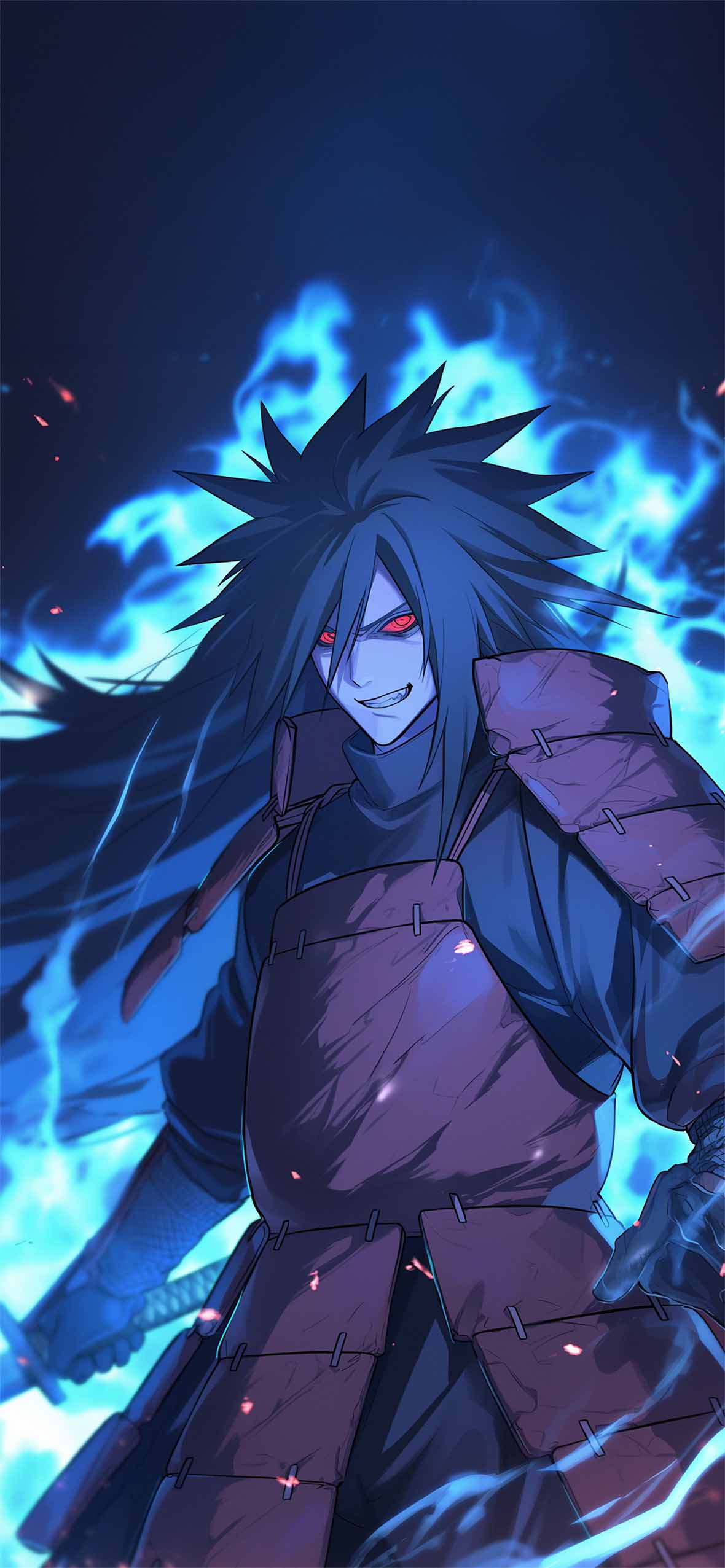 1180x2553 Madara Uchiha Blue Flames Naruto Wallpaper
