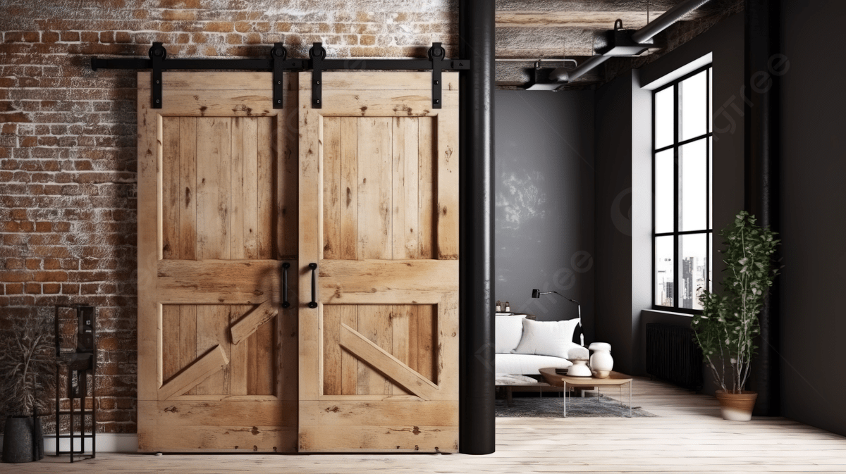 1200x673 Two Open Sliding Barn Doors In A Living Room, 3D Illustration, Modern Interior In Loft Style Barn Sliding Wooden Door In Loft Room, HD Photography Photo Background Image And Wallpaper for Free