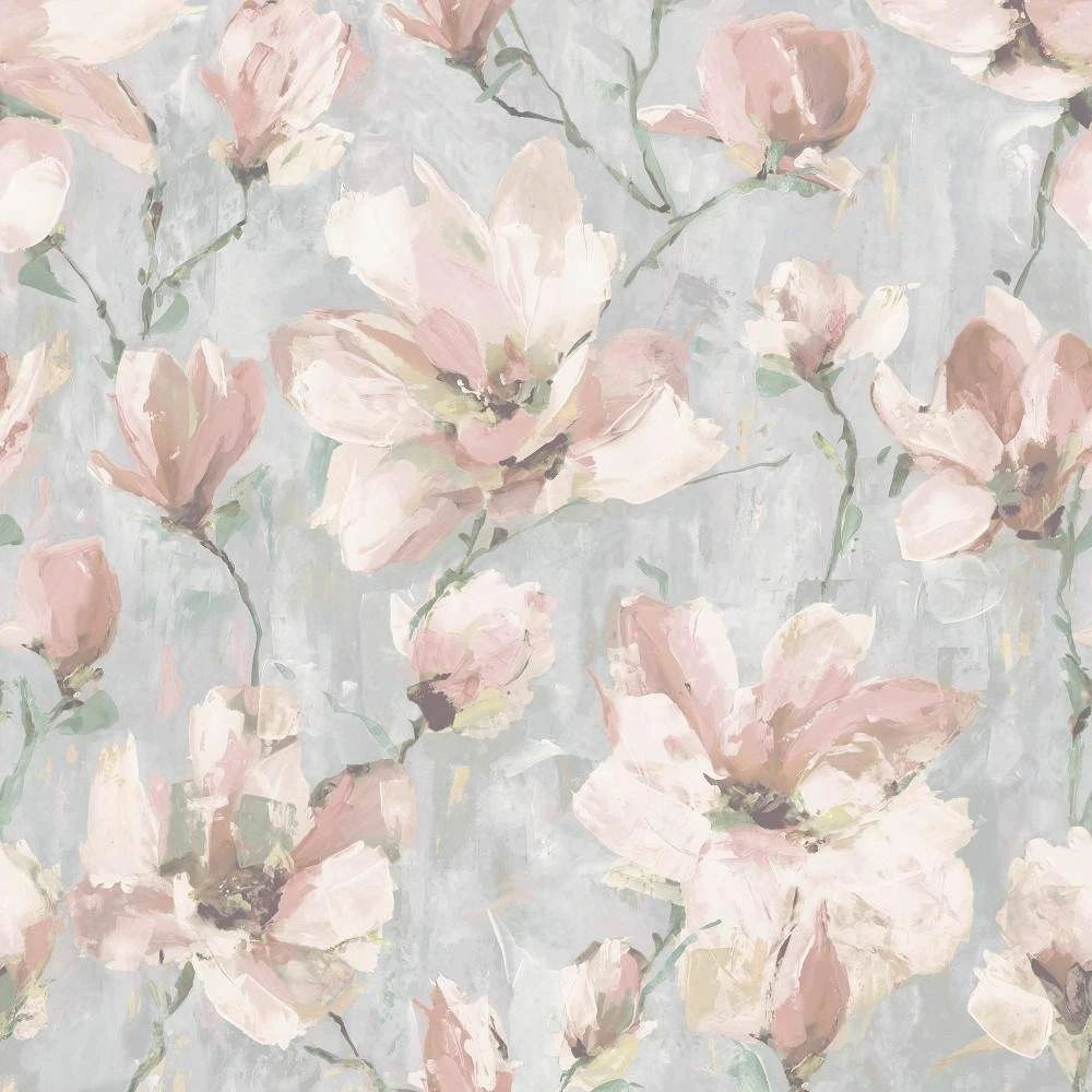 1000x1000 Camilla Floral Grey & Blush Magnolia Flowers Wallpaper 198503