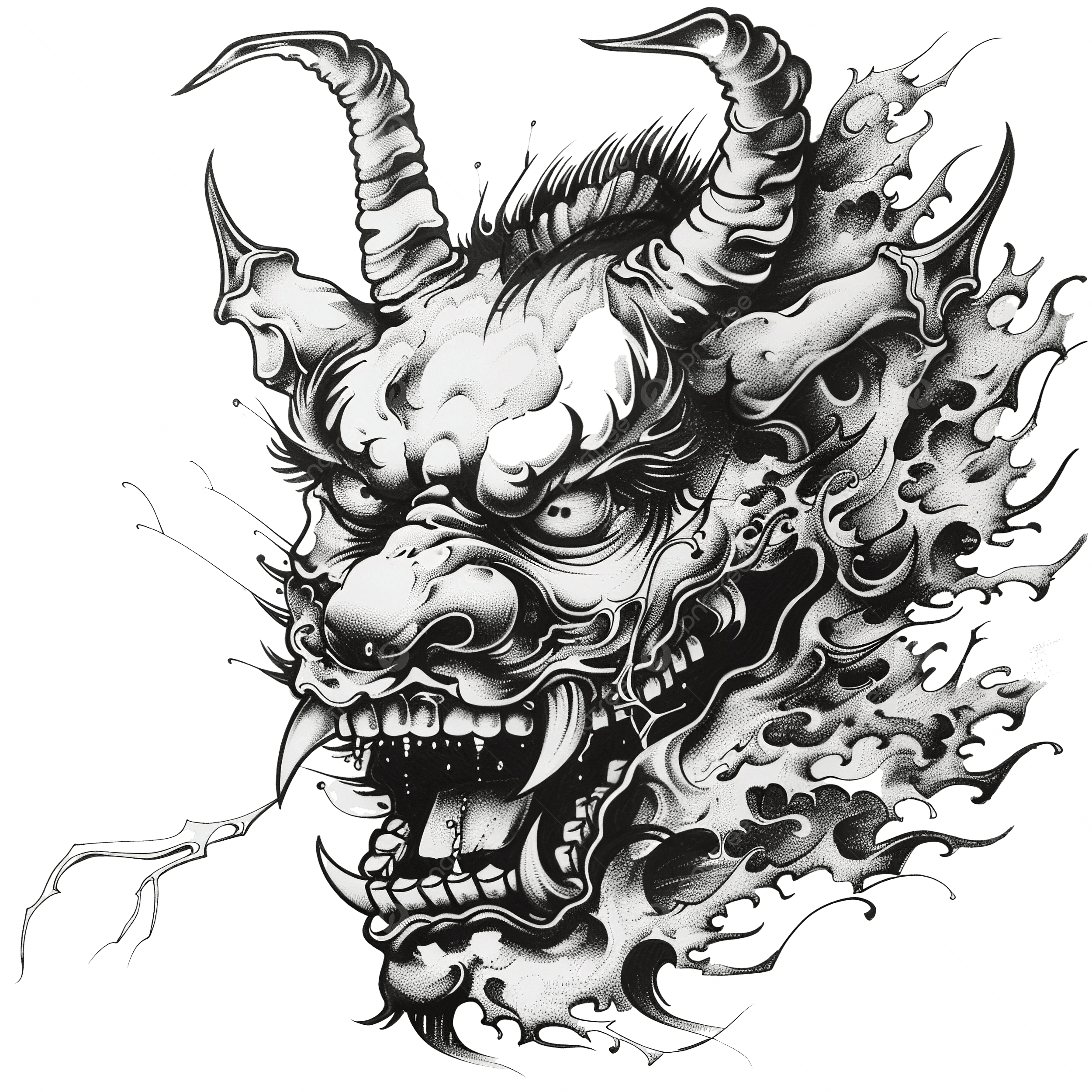 2500x2500 Oni Mask Devil Foor Tattoos Black And White Scary Japanese Demon Mask, Angry, Apparel, Artwork PNG Transparent Image and Clipart for Free Download