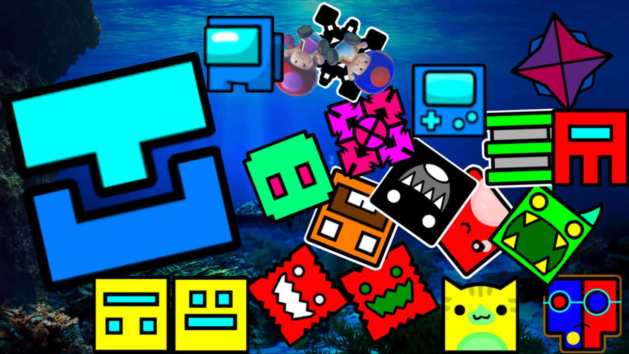 1280x721 Download Geometry Dash Logo With Other Logos Wallpaper