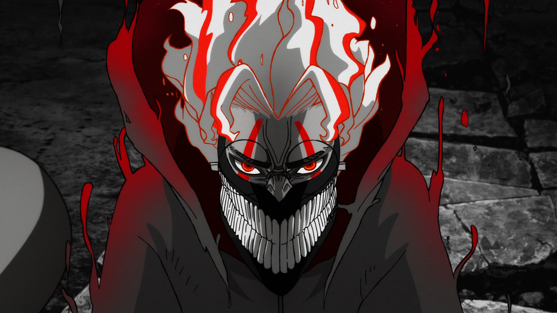 1920x1080 Dandadan Anime HD Wallpaper Featuring Ken Takakura's Fierce Flame Spirit