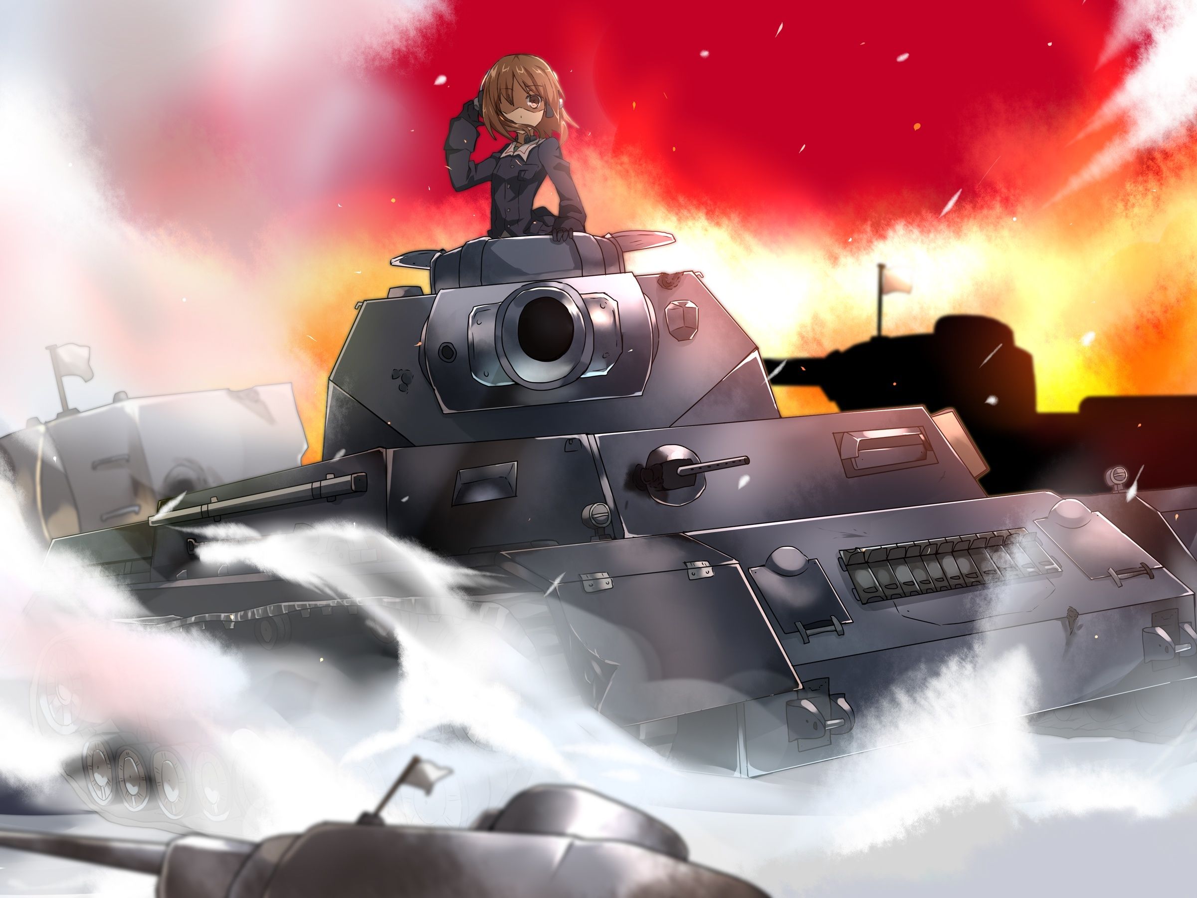 2400x1800 Wallpaper girl, weapons, anime, flag, art, tank, form, Girls and Panzer for mobile and desktop, section аниме, resolution 2400x1800