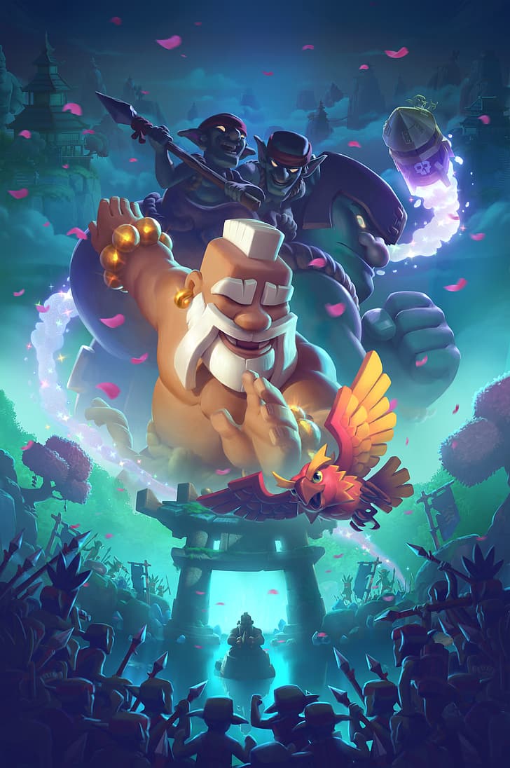 728x1096 HD wallpaper: Clash Royale, video game art, Loading screen, ArtStation, monks