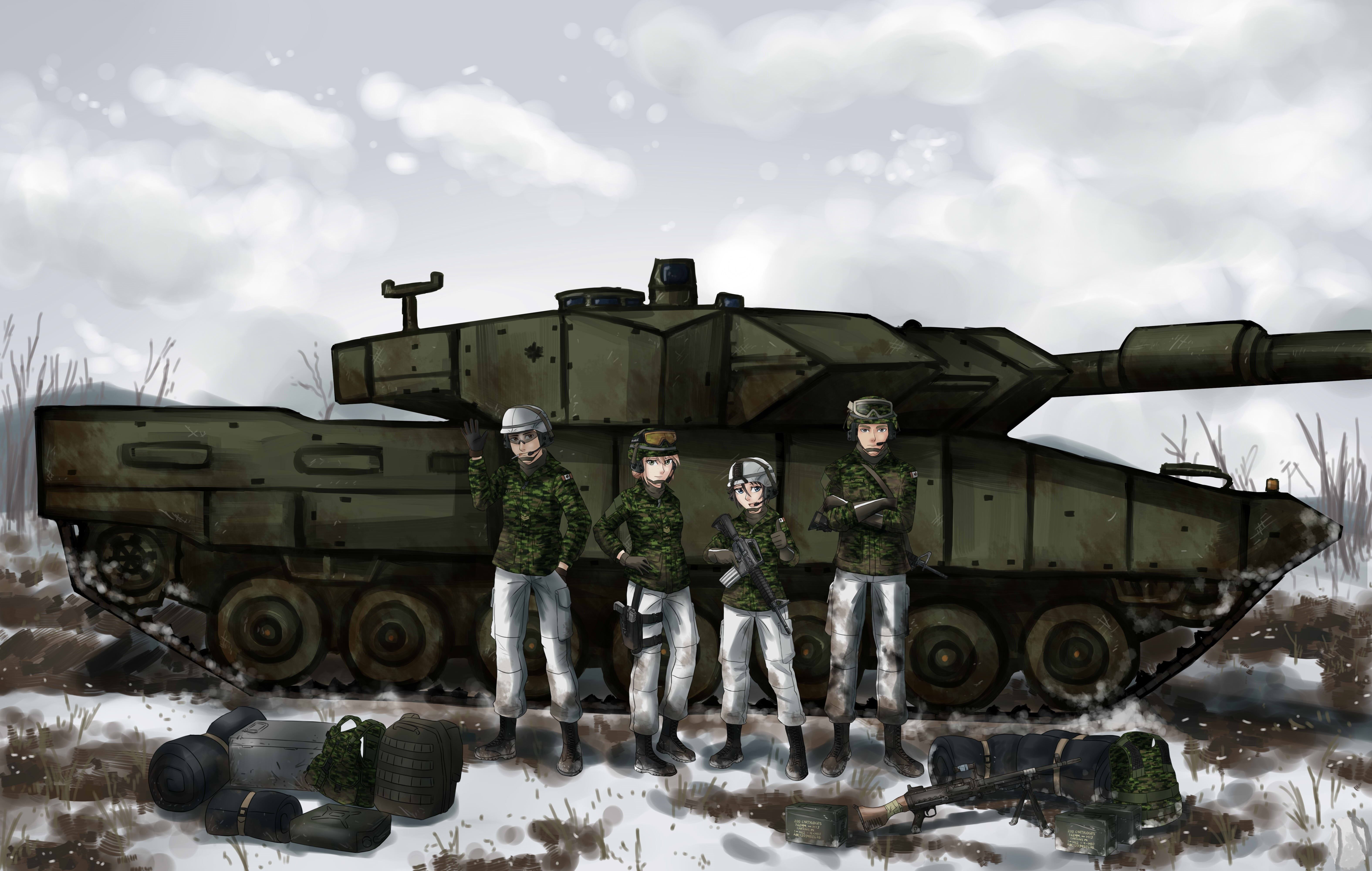 6300x4000 Black and gray car engine, anime, tank, winter, original characters HD wallpaper