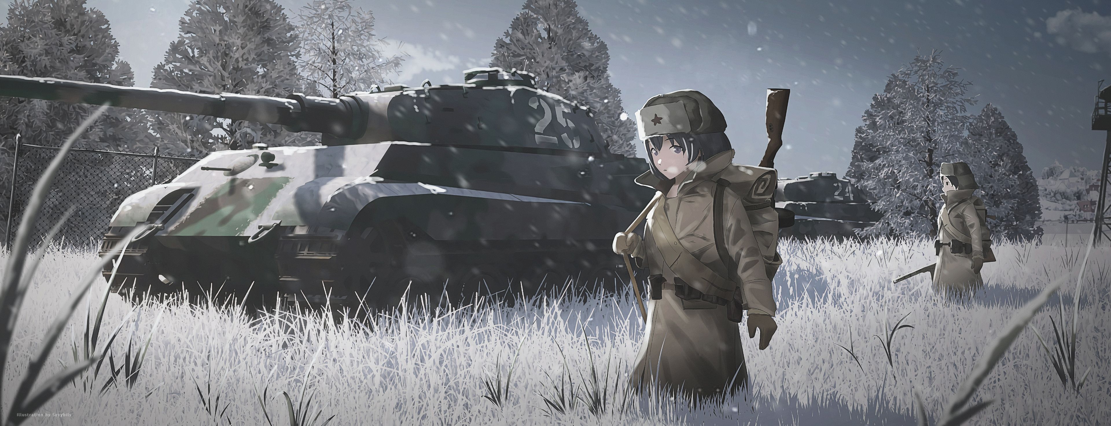 3840x1474 Desktop wallpaper: Girls Und Panzer, Anime, World War Ii 4K free download for PC. 1064876