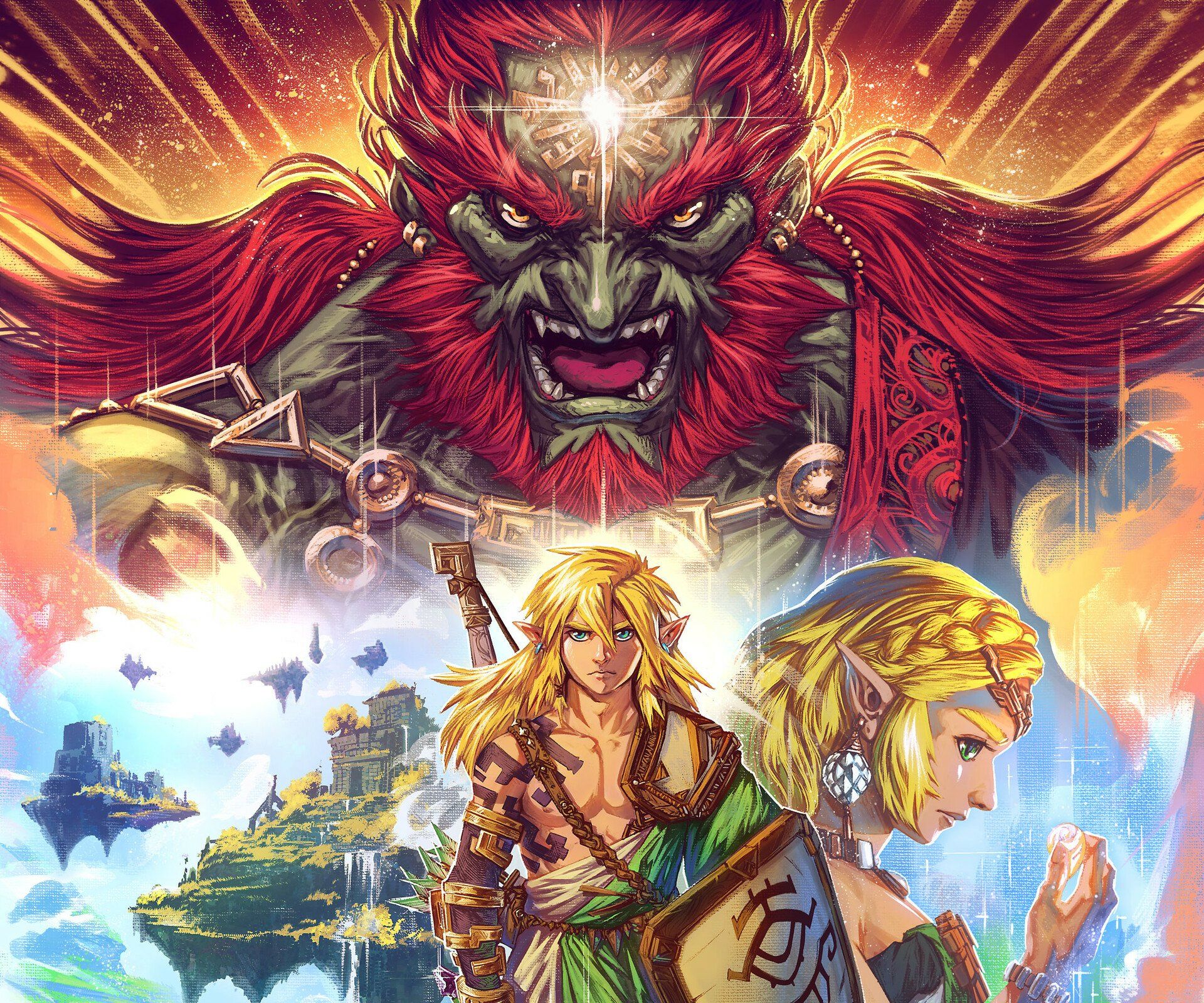 1920x1600 Epic HD Wallpaper: Ganondorf, Link, and Princess Zelda in Tears of the Kingdom