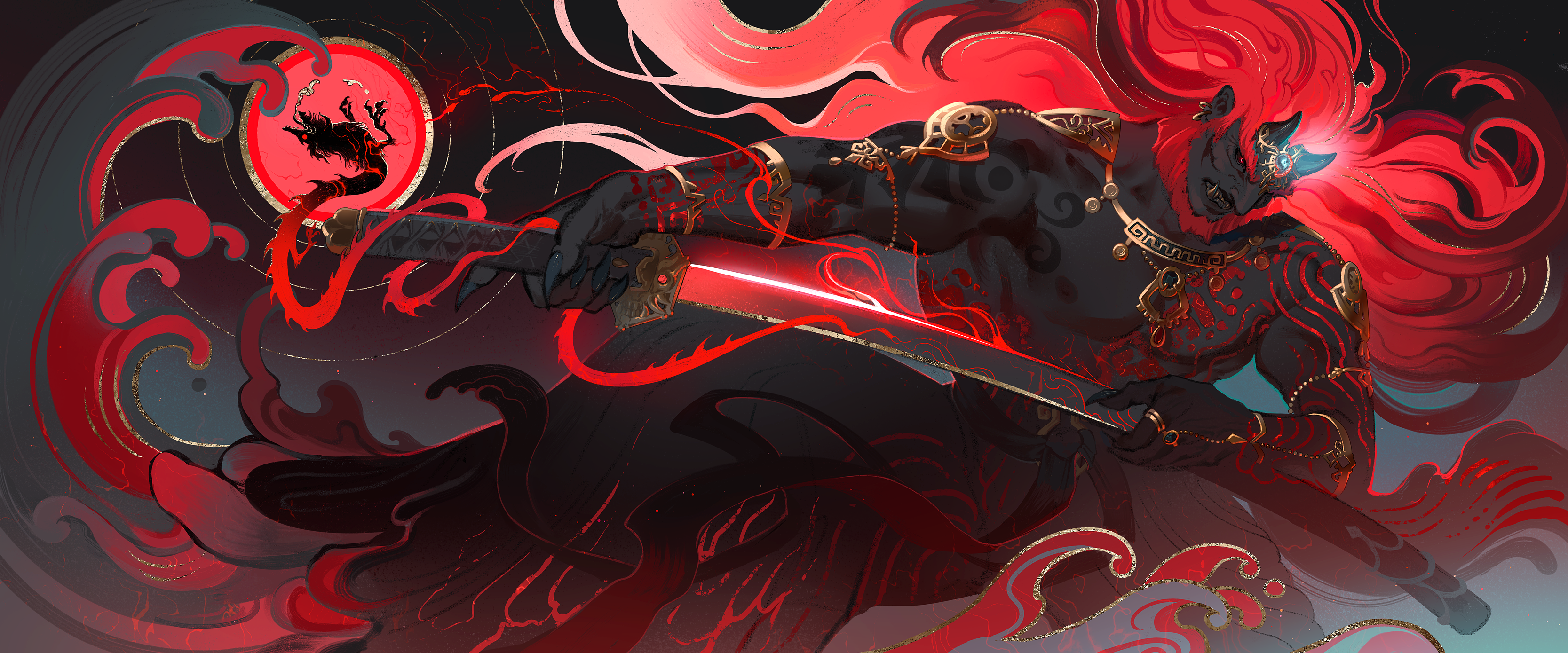 3334x1389 TOTK] [OC] Demon King Ganondorf