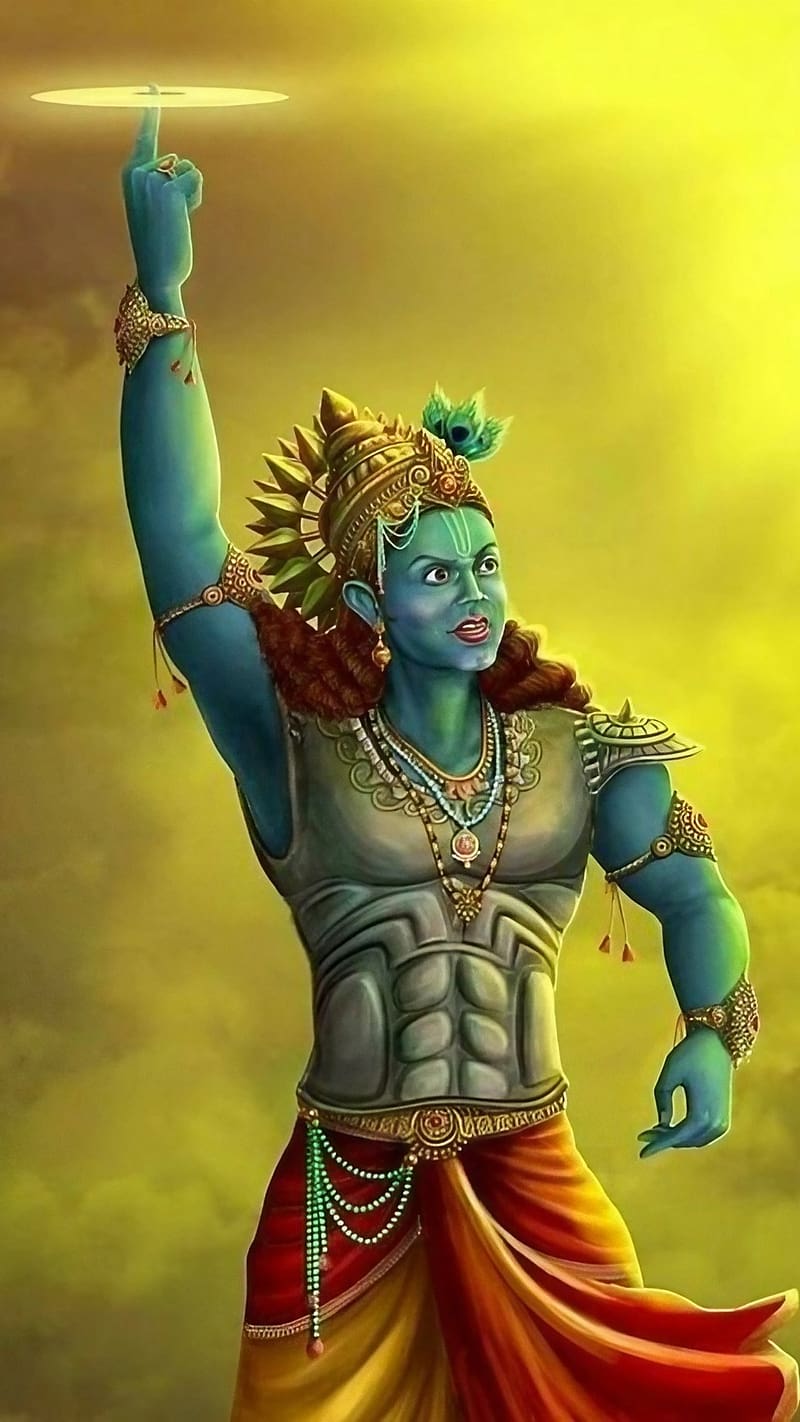 800x1422 Lord Krishna Animated, Sudarshana Chakra, art work, HD phone wallpaper