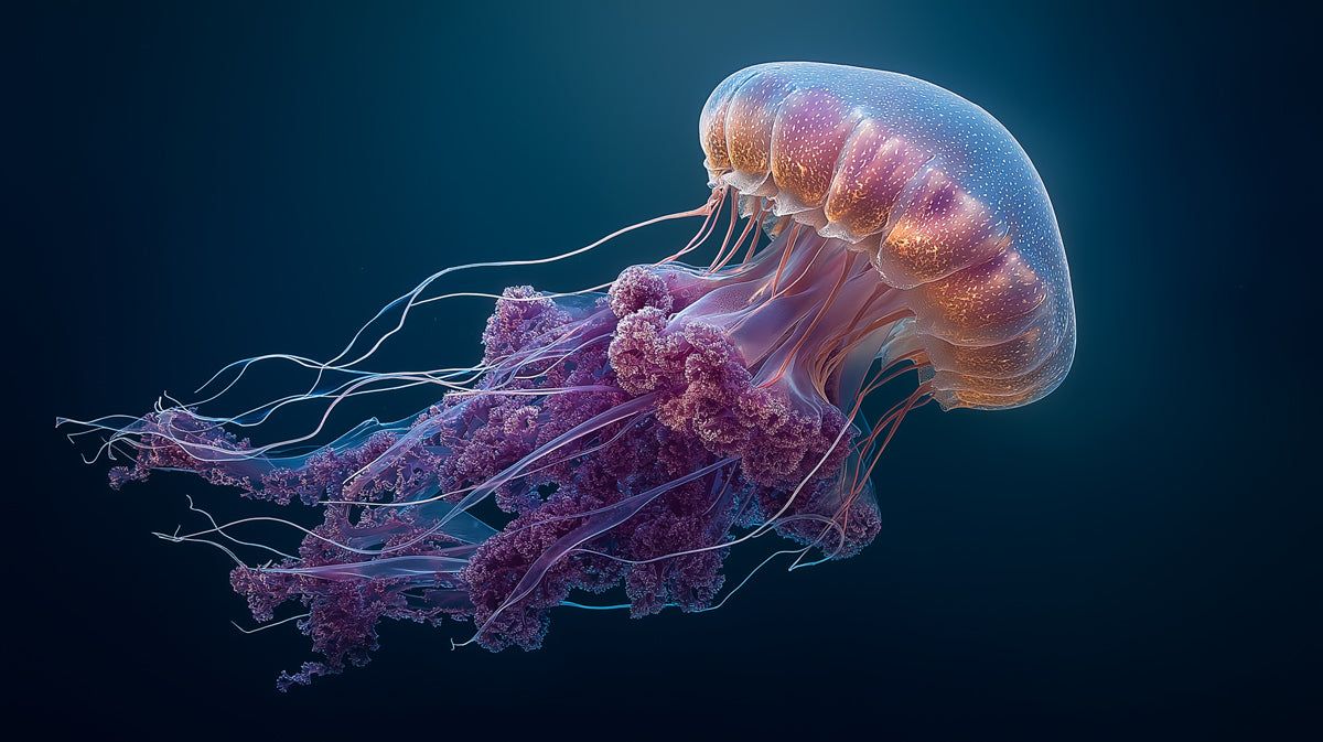1200x673 Luminous Purple Jellyfish Mural Wallpaper. Deep Blue Void, Ethereal T
