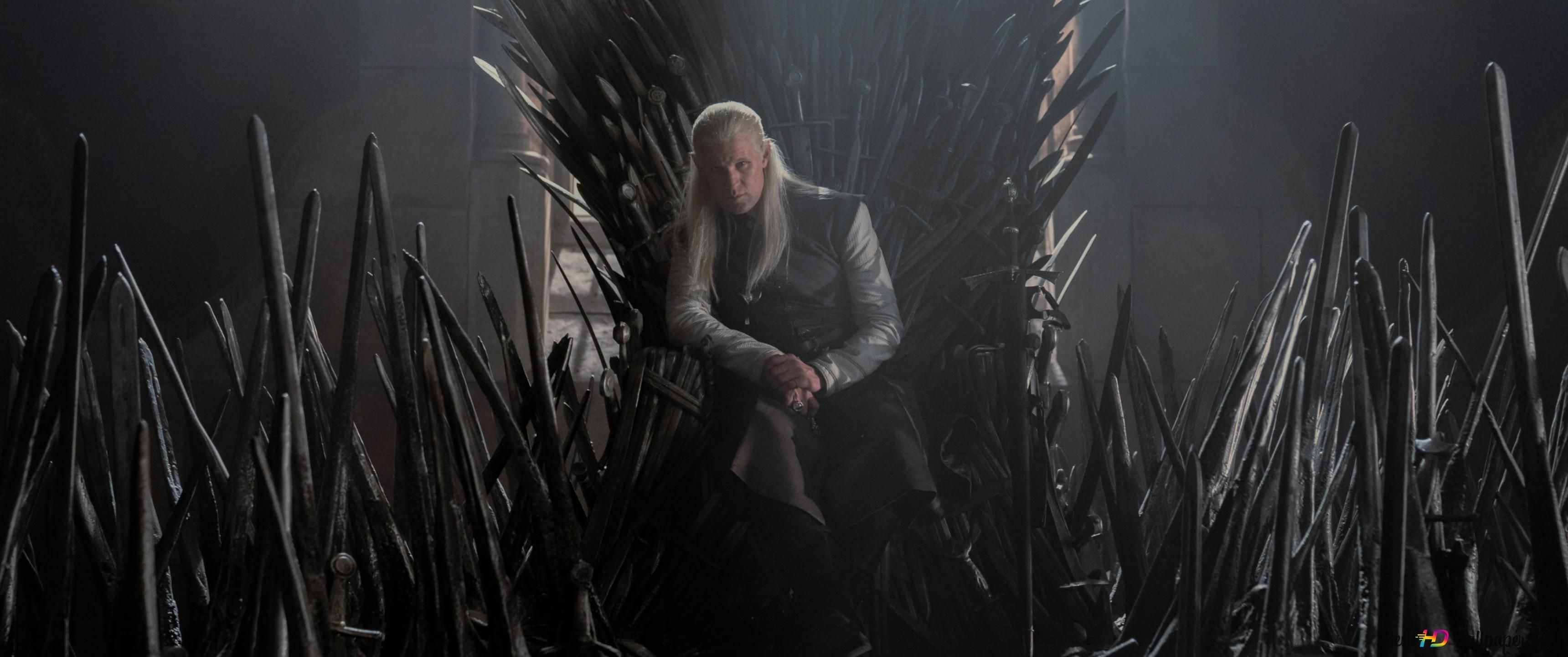 3440x1440 House of the Dragon Daemon Targaryen sitting in the Iron 4K wallpaper download
