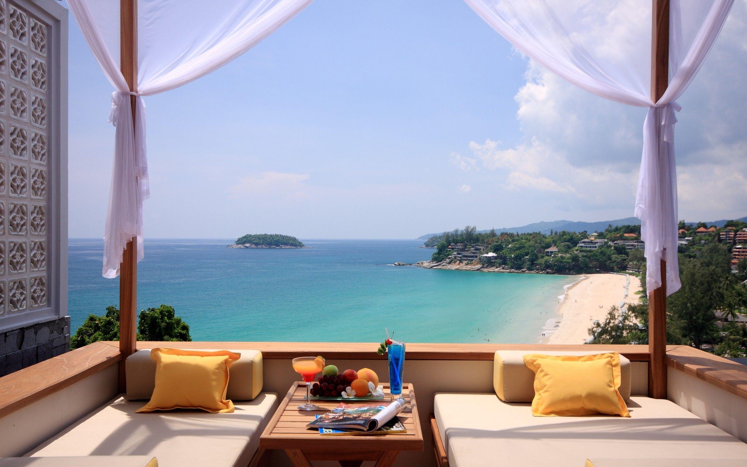2560x1600 Oceans Balcony Drink Window Vacation Peaceful Beautiful Table