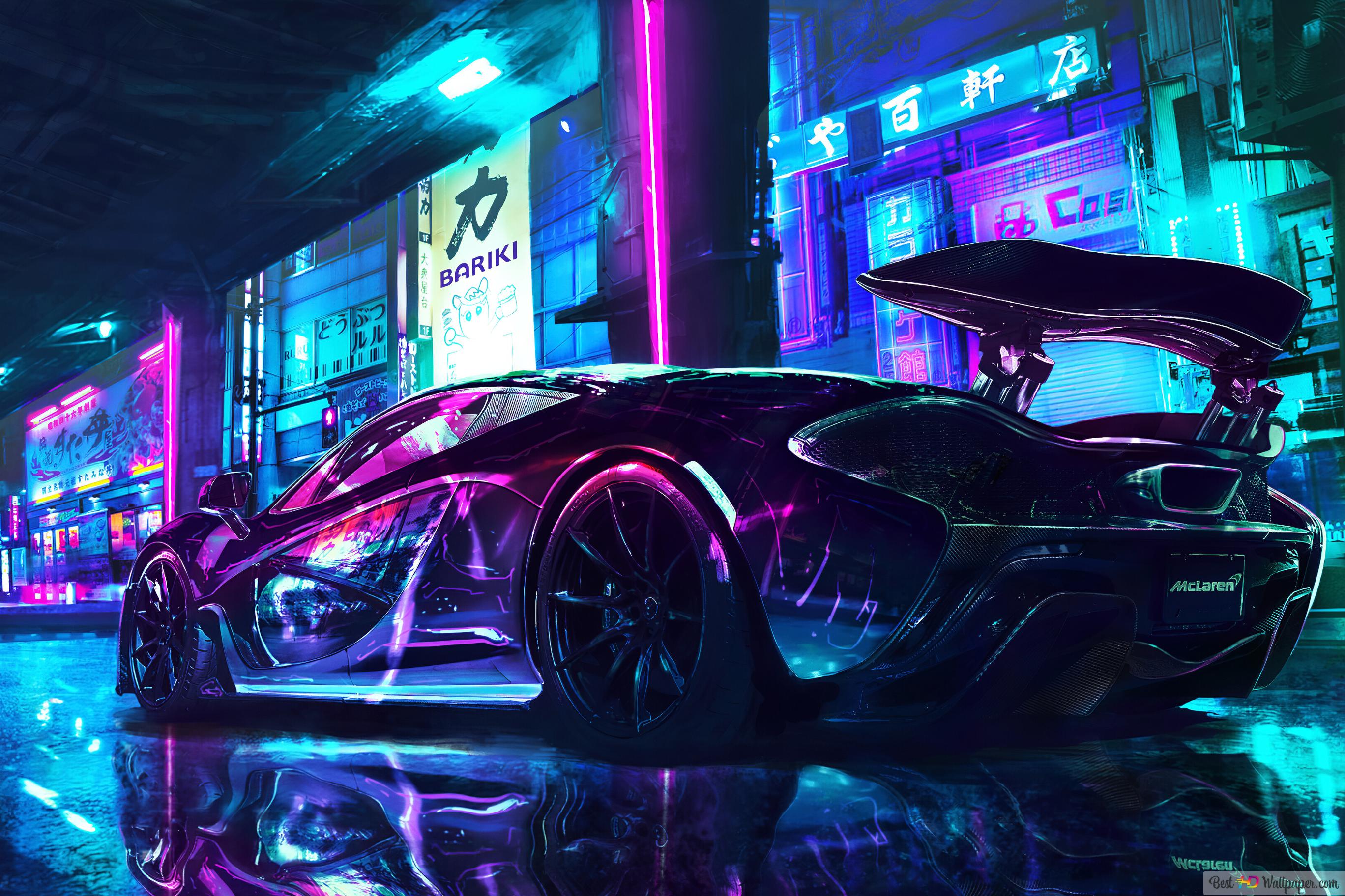 2736x1824 Mclaren Supercar Night City 4K wallpaper download