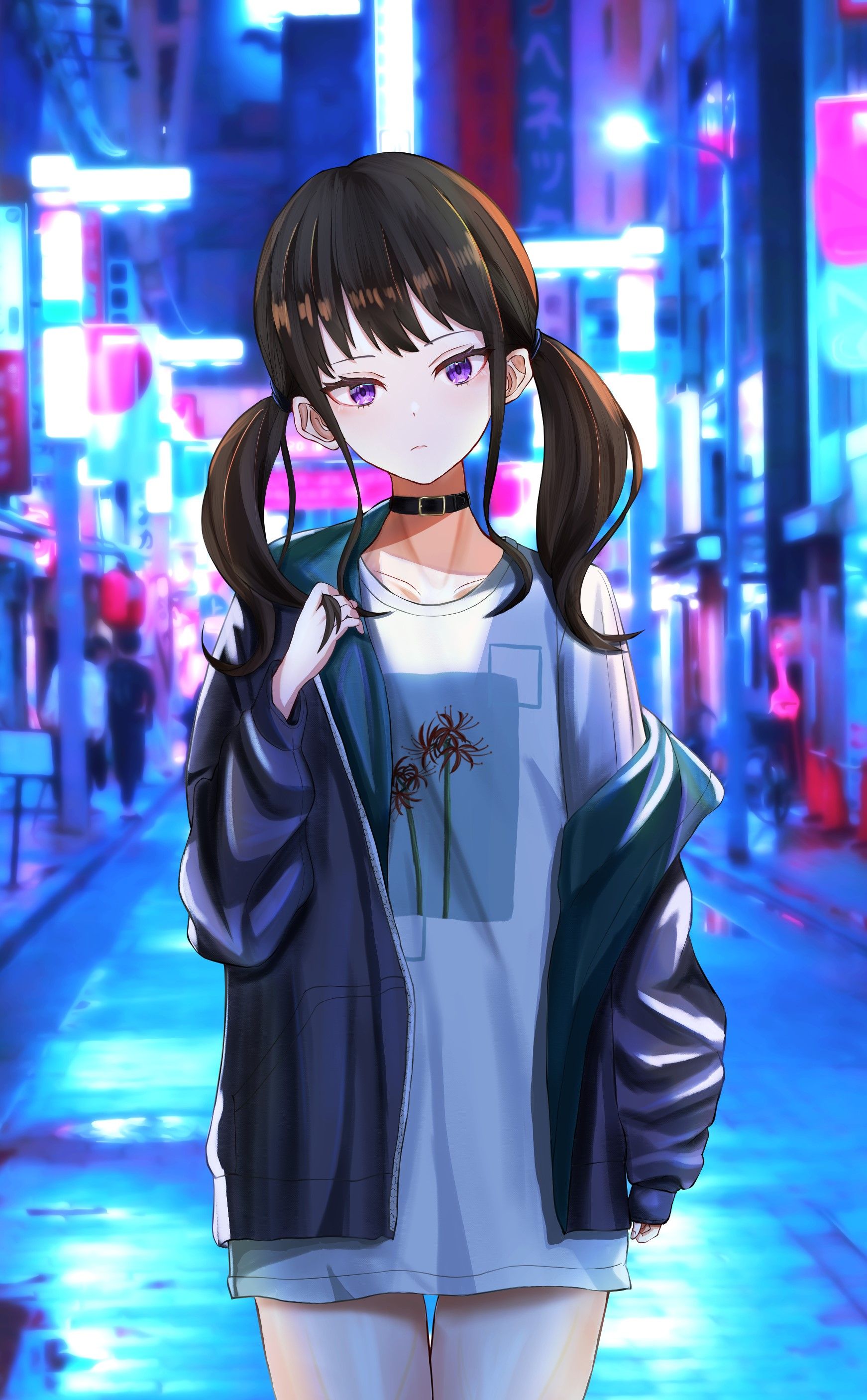 1742x2813 long hair, solo, anime, anime girls, Lycoris Recoil, Inoue Takina, black hair, artwork, digital art, fan artx2813 Wallpaper