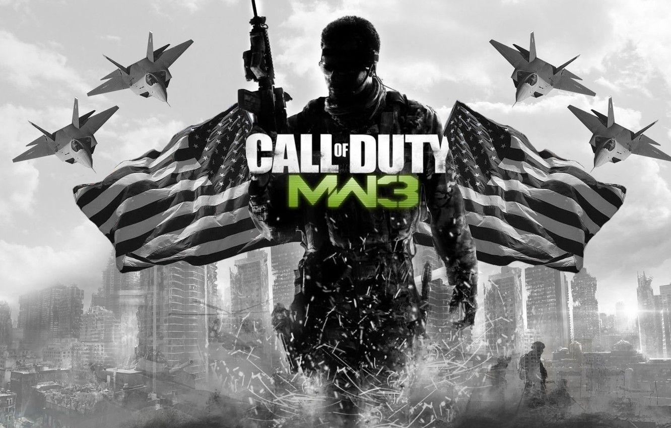 1332x850 Wallpaper weapons, background, fighters, flags, call of duty