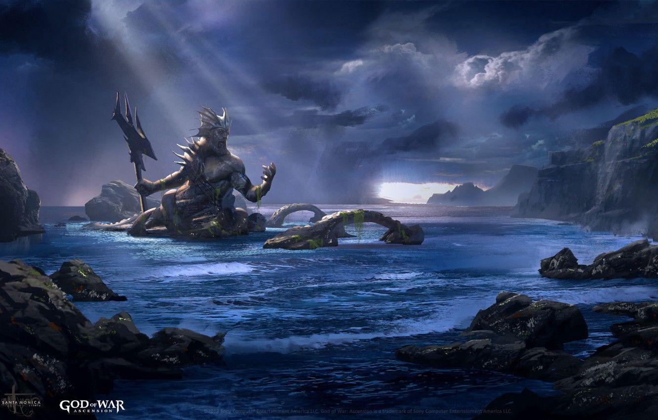 1332x850 Wallpaper game, sea, weapon, God of War, Neptune, god, God of War