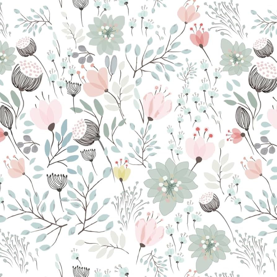 894x894 17.7*118 Pastoral Floral Wallpaper Peel and Stick Pink Green Vinyl Wall Paper for Bedroom Nursery Removable Wallpaper Floral Contact Paper for Cabinets Drawers Self Adhesive Flower Wall Mural
