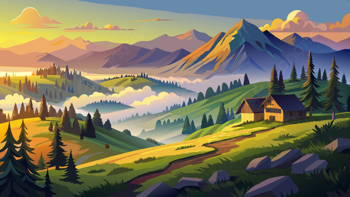 1200x675 Evening Calm Pastoral Landscape Art, Nature, Landscape, Vector Background Image And Wallpaper for Free Download