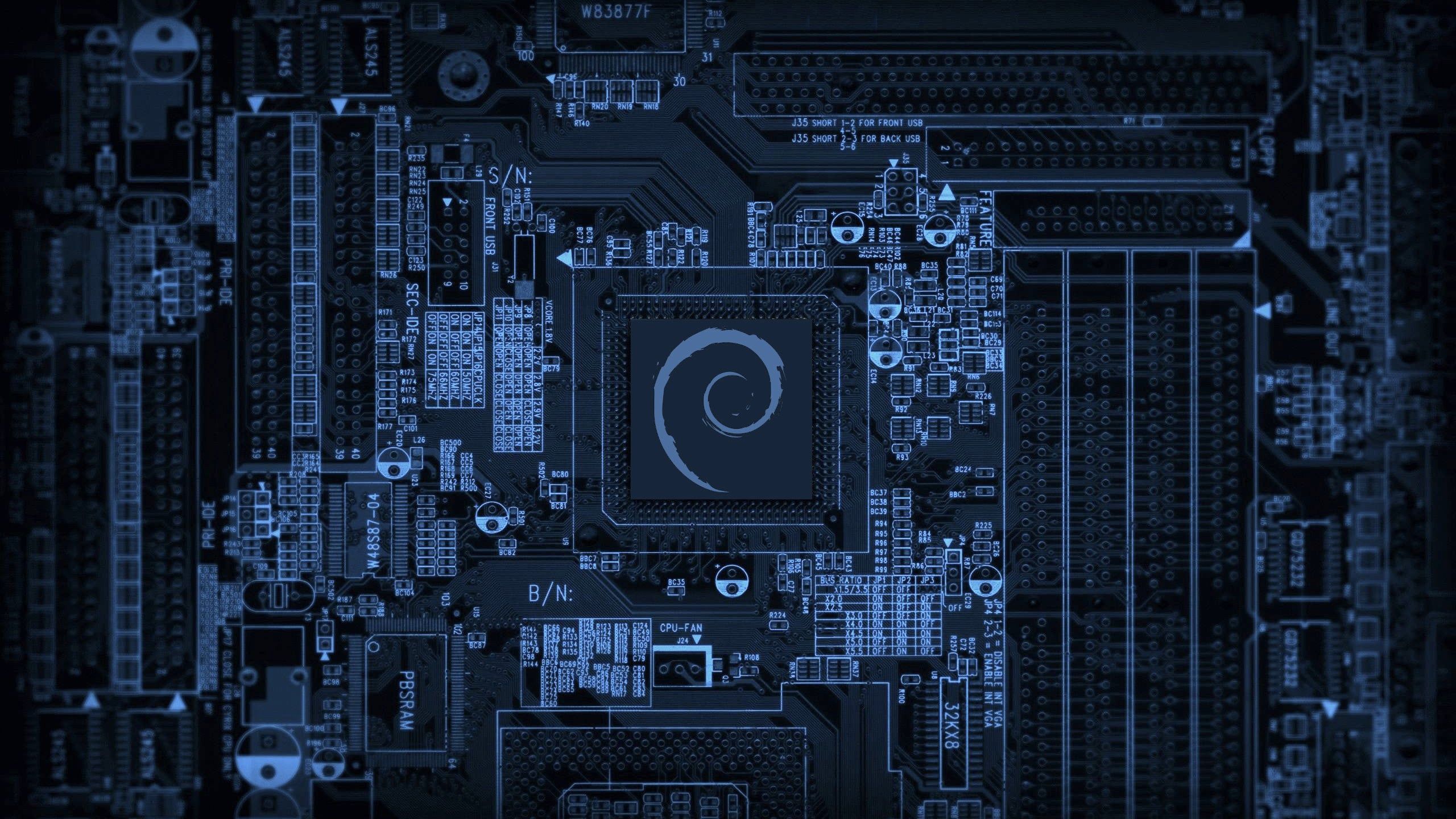 2560x1440 Blue Debian motherboard wallpaper