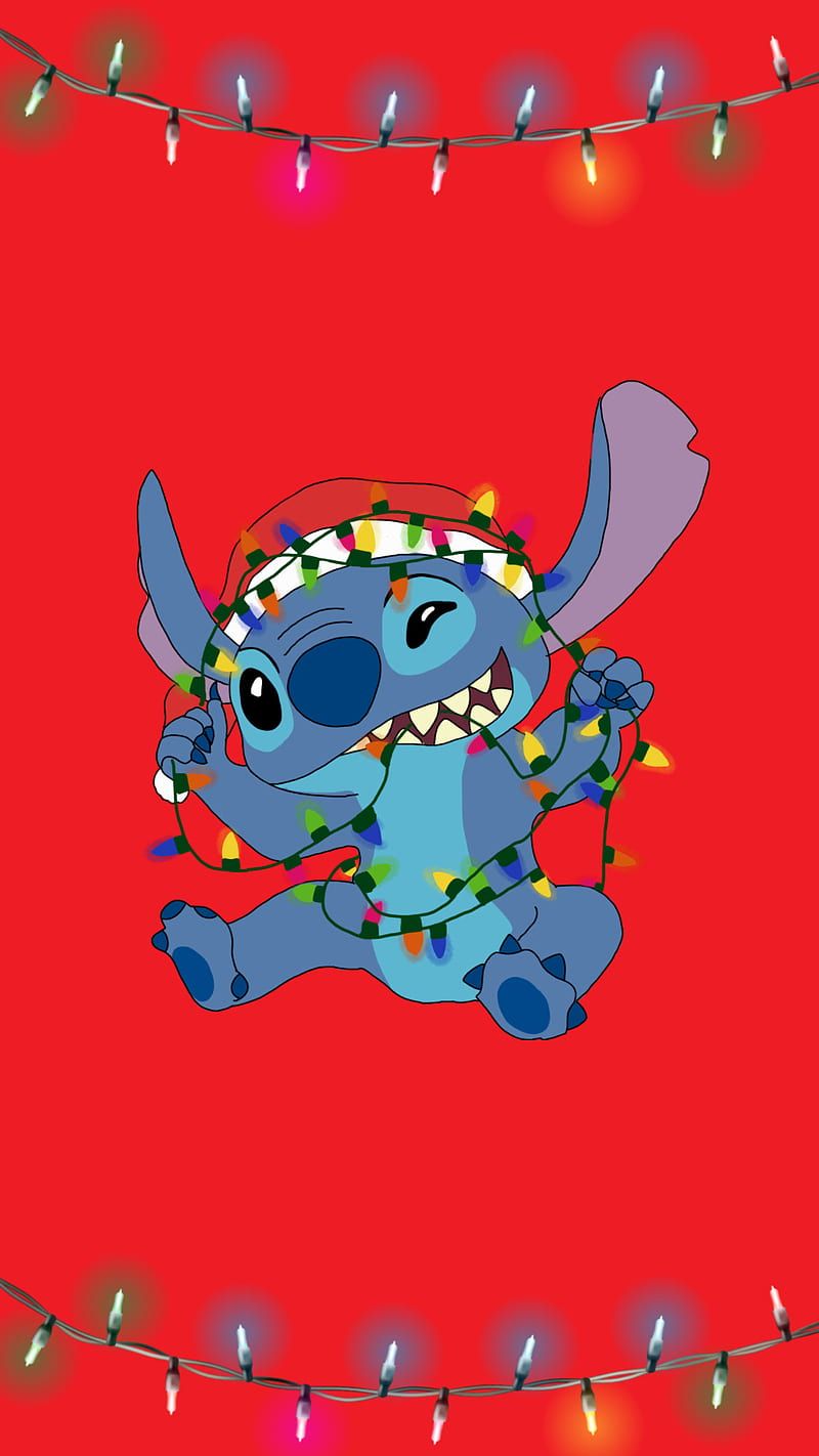 800x1422 Stitch Christmas l, christmas eve, christmas lights, flowers, jasmine, lilo and stitch, HD phone wallpaper