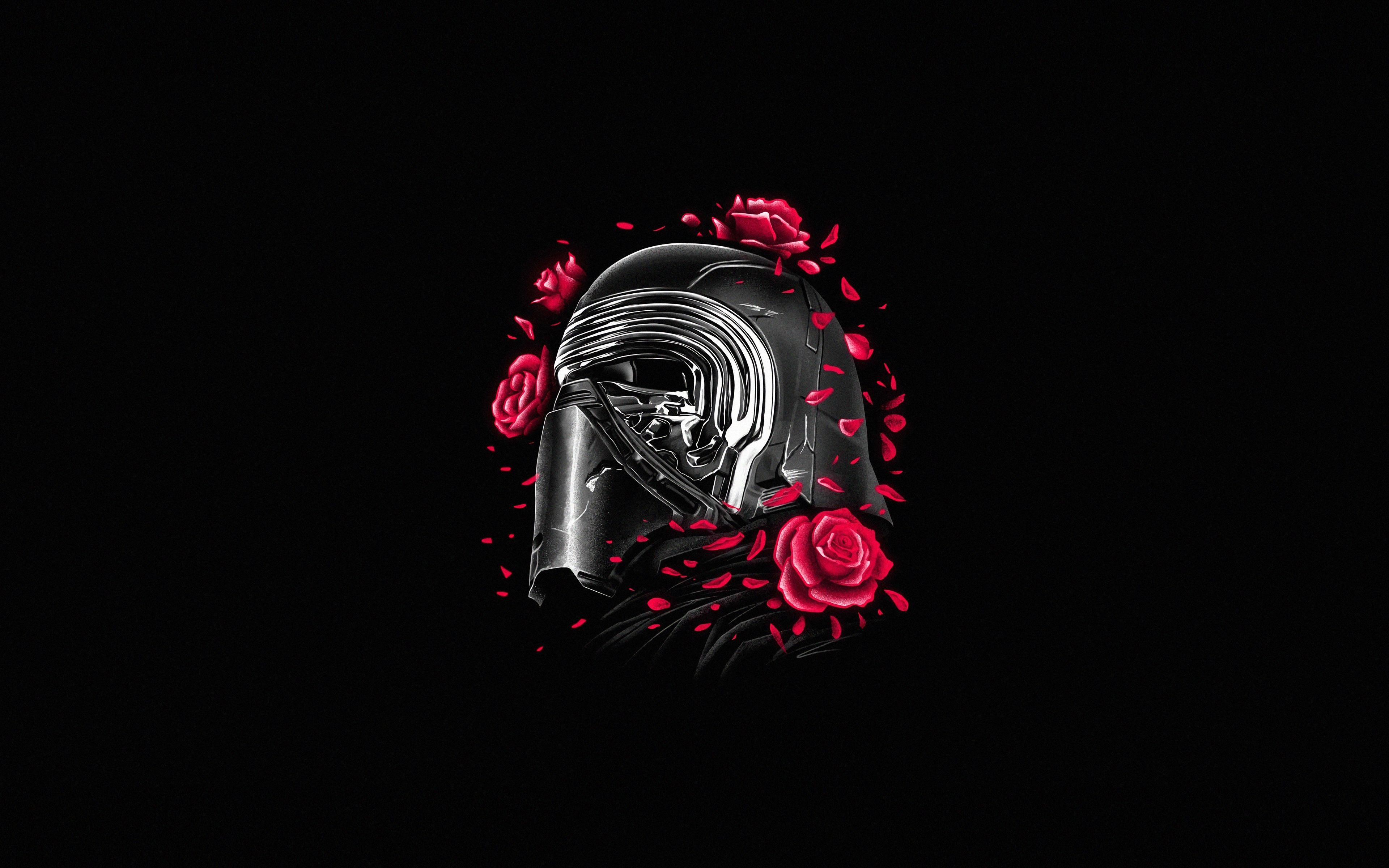 3840x2400 Download Kylo Ren, helmet and roses, Star Wars, minimal wallpaper