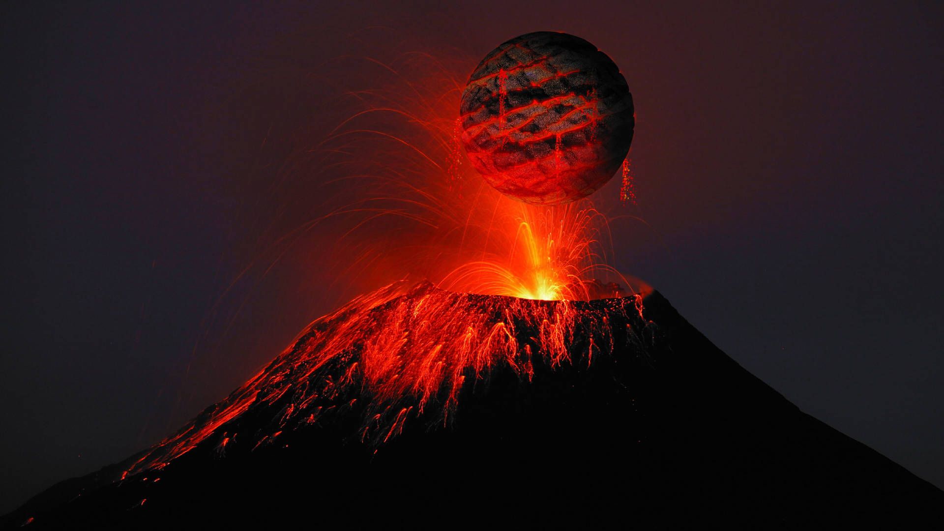 1920x1080 Download Captivating Sight of Black Planet against Volcano Wallpaper