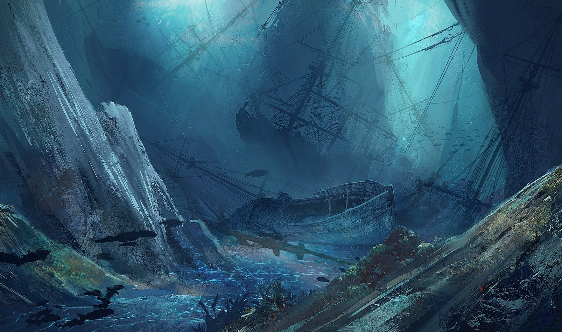 1920x1135 Fantasy Shipwreck Beneath the Ocean