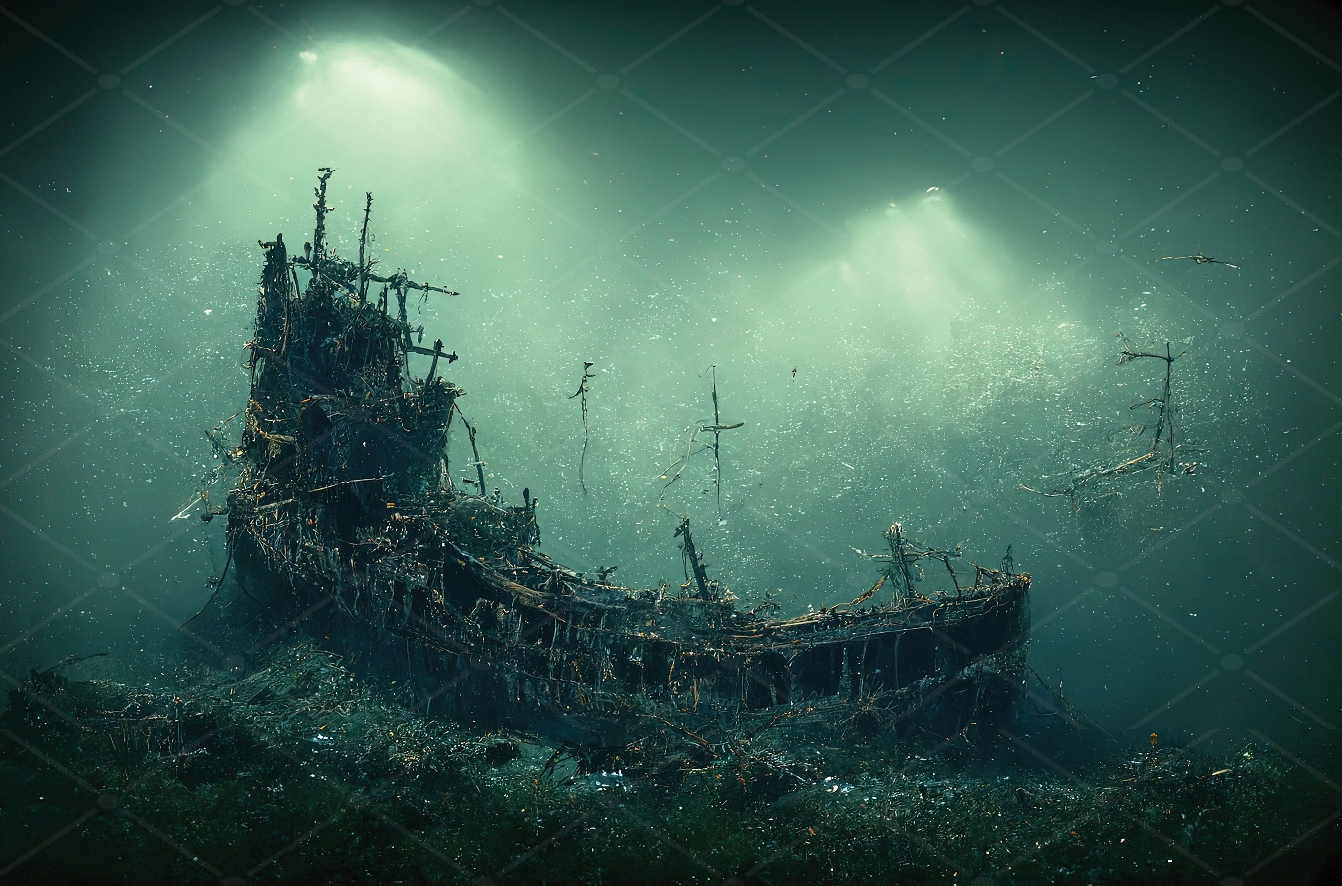 2700x1783 Dark Shipwreck Art Print: Spooky Ocean Background (digital Download)
