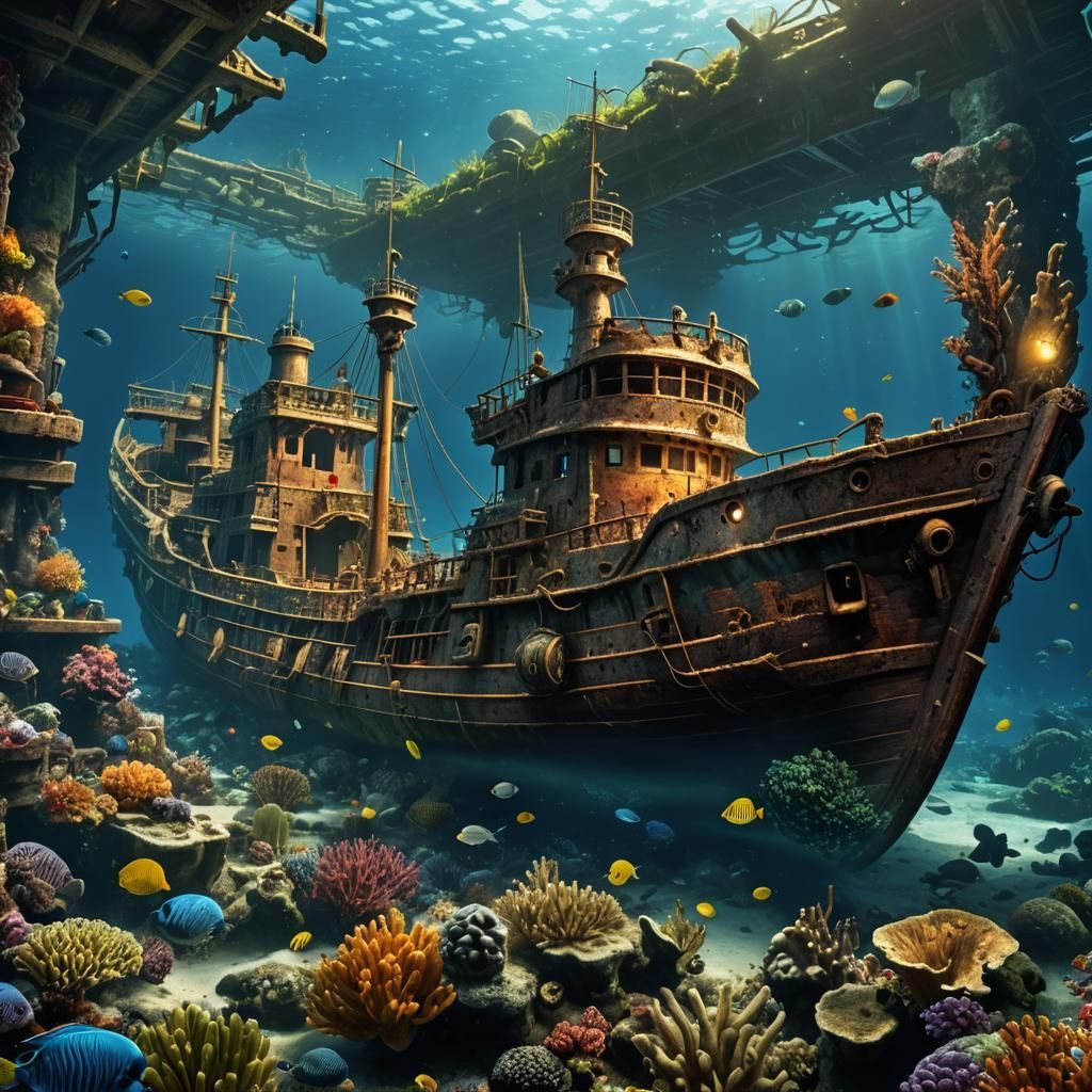 1024x1024 Underwater Atlantis Shipwreck: Photorealistic Deep