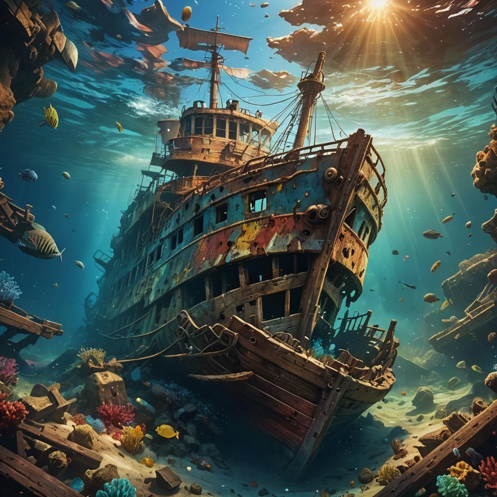 1024x1024 Under water shipwreck Underwater Shipwreck