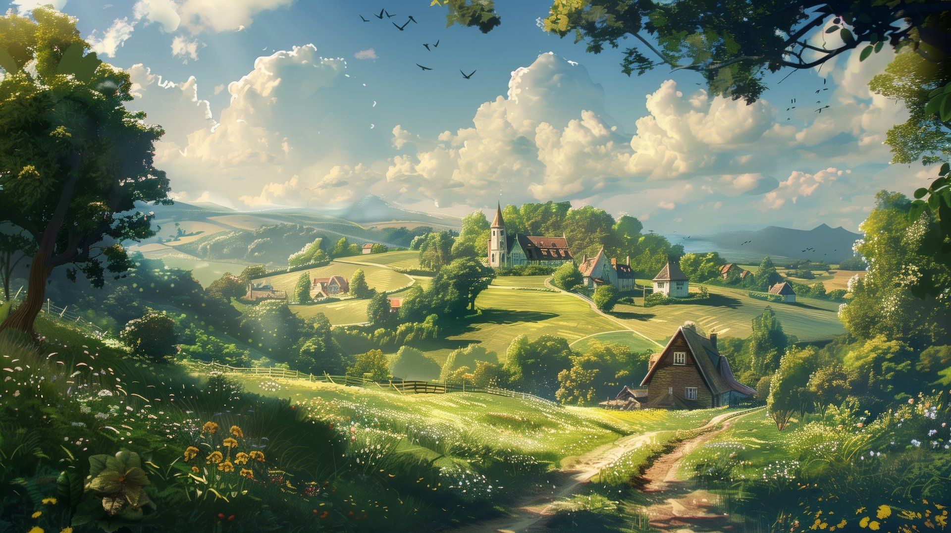 1920x1076 Fantasy Village Road Ultra HD Wallpaper