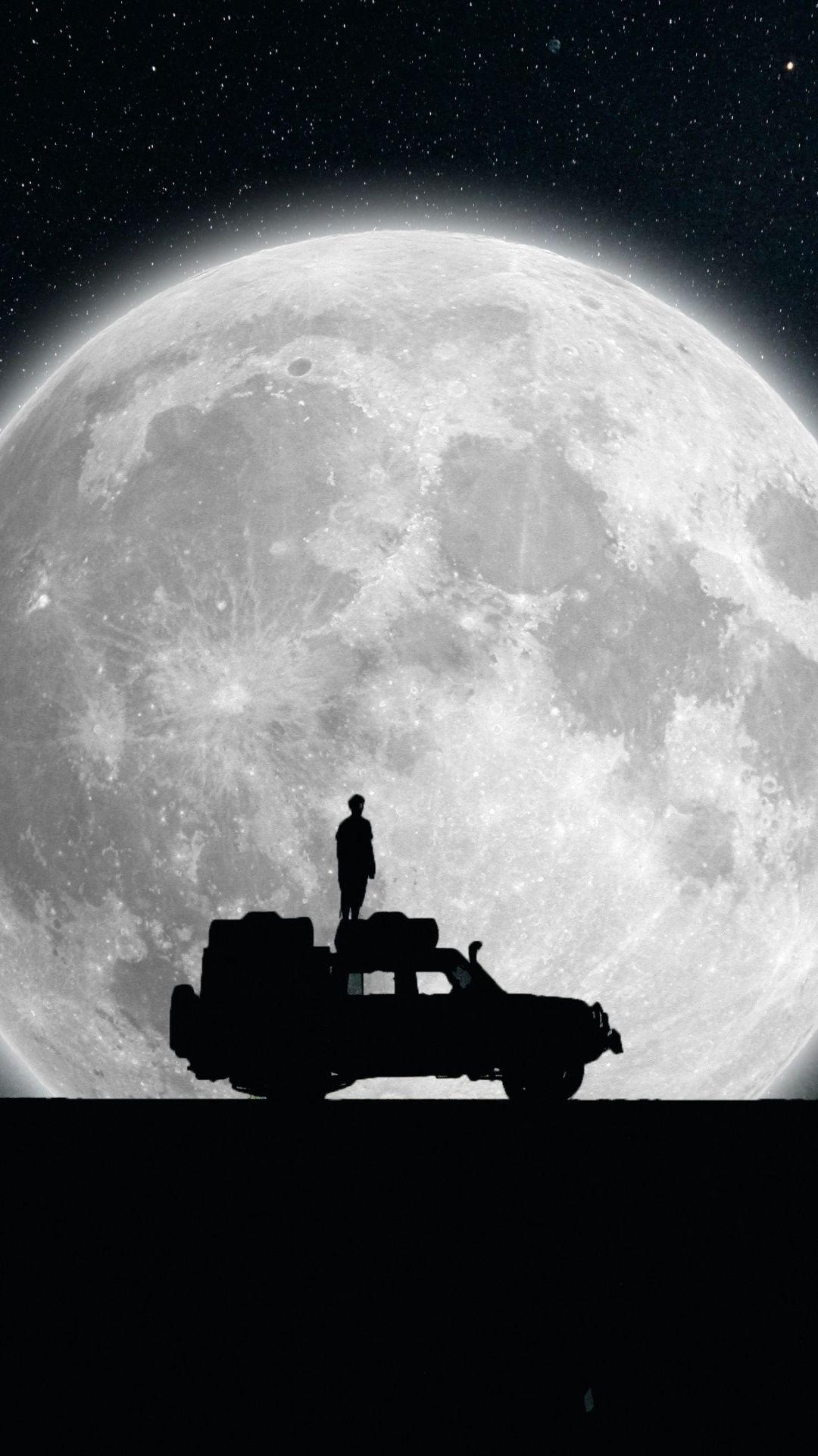 1080x1920 Full moon, silhouette, dark, explorer, traveler, 1080x1920