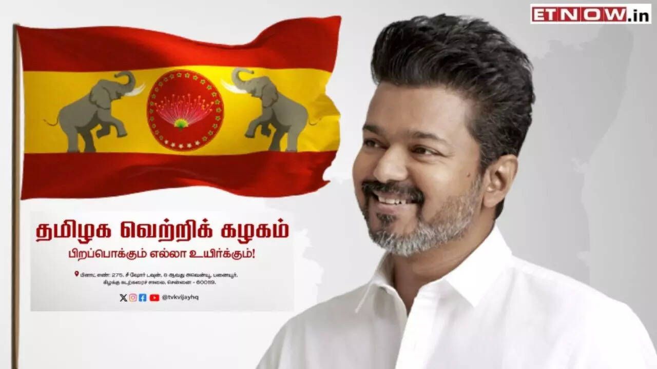 1280x720 Why does it look like'-politician Thalapathy Vijay's TVK party's flag trigger online debate; what do its colour, emblem mean
