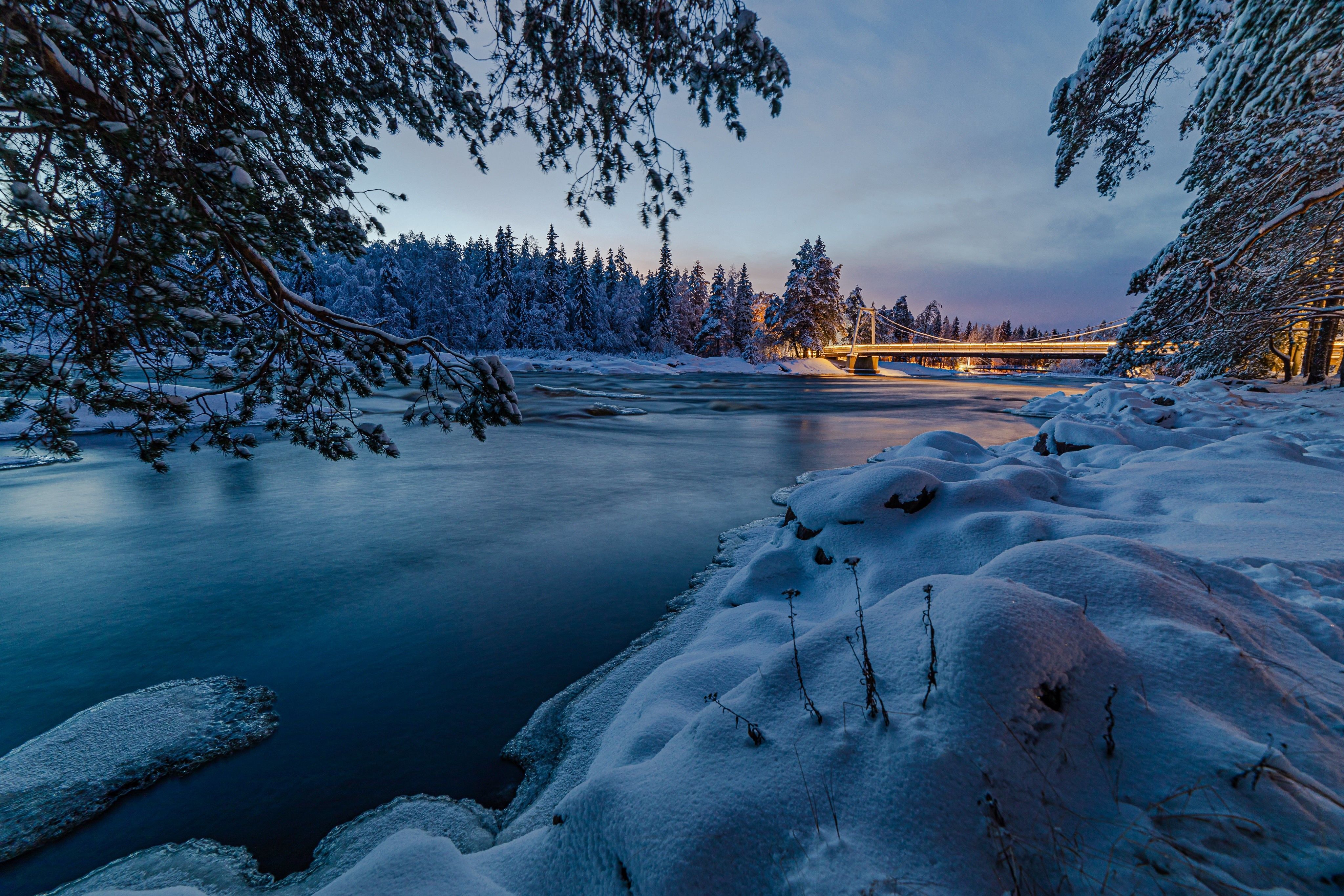 4096x2731 4K, Oulu, North Ostrobothnia, Winter, Bridges, Rivers, Forests, Finland, Snow, HD Wallpaper