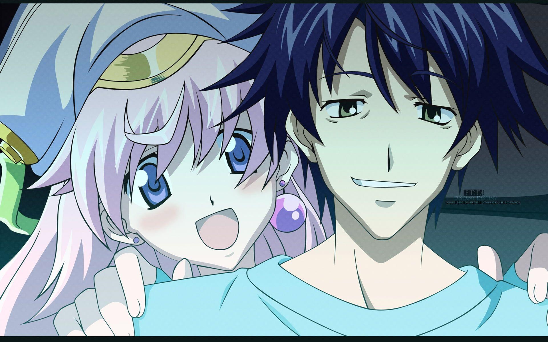 1920x1200 Pink Haired Female Anime Character Behind Black Haired Male Anime