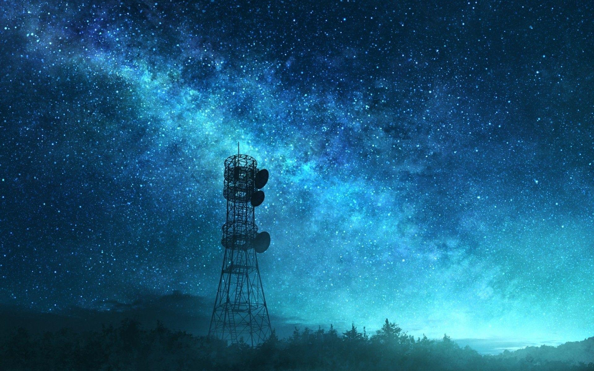 1920x1200 Download 1920x1200 Anime Landscape, Stars, Scenic, Clouds