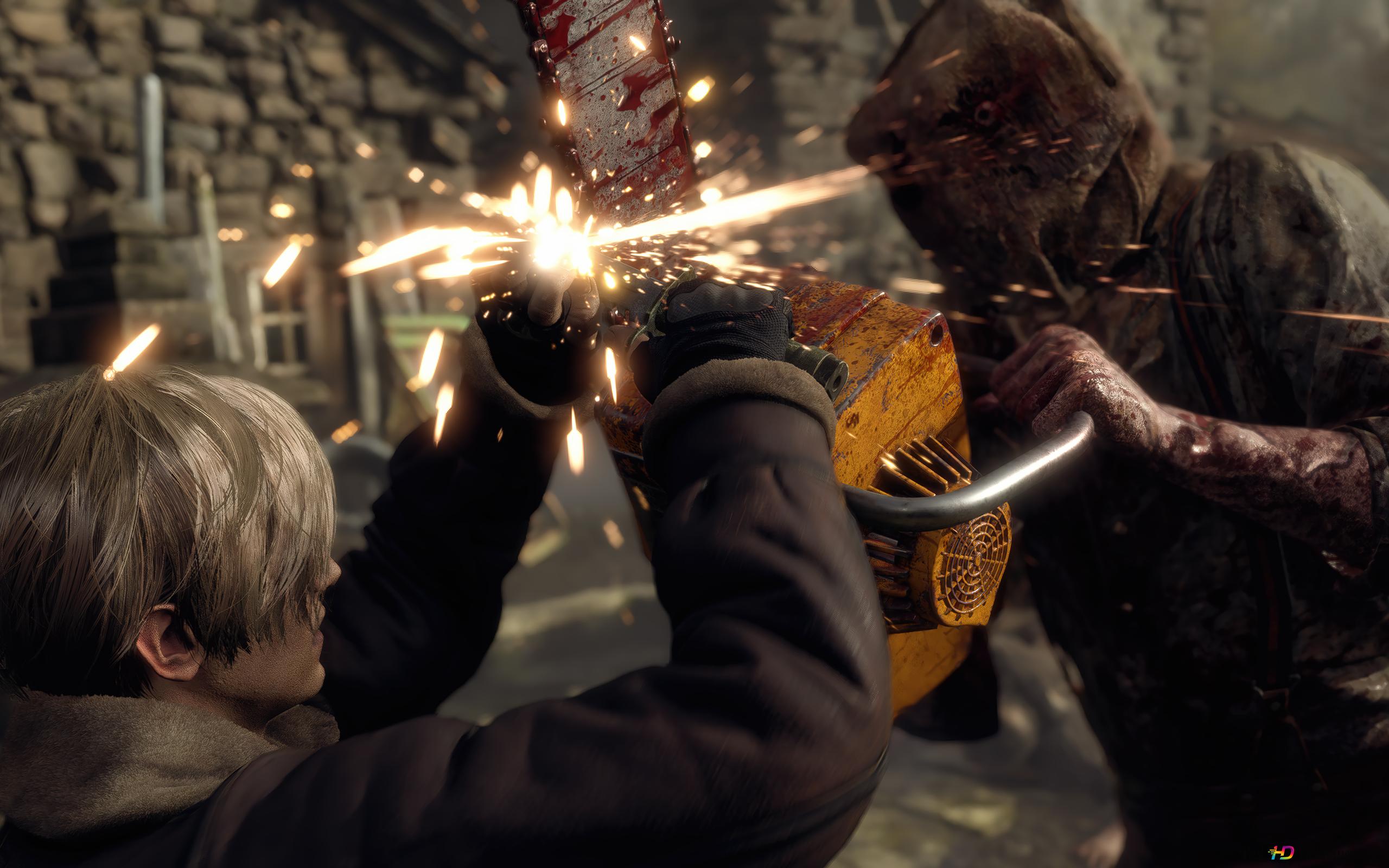 2560x1600 Leon Vs Chainsaw man from Resident Evil 4 remake 4K wallpaper download
