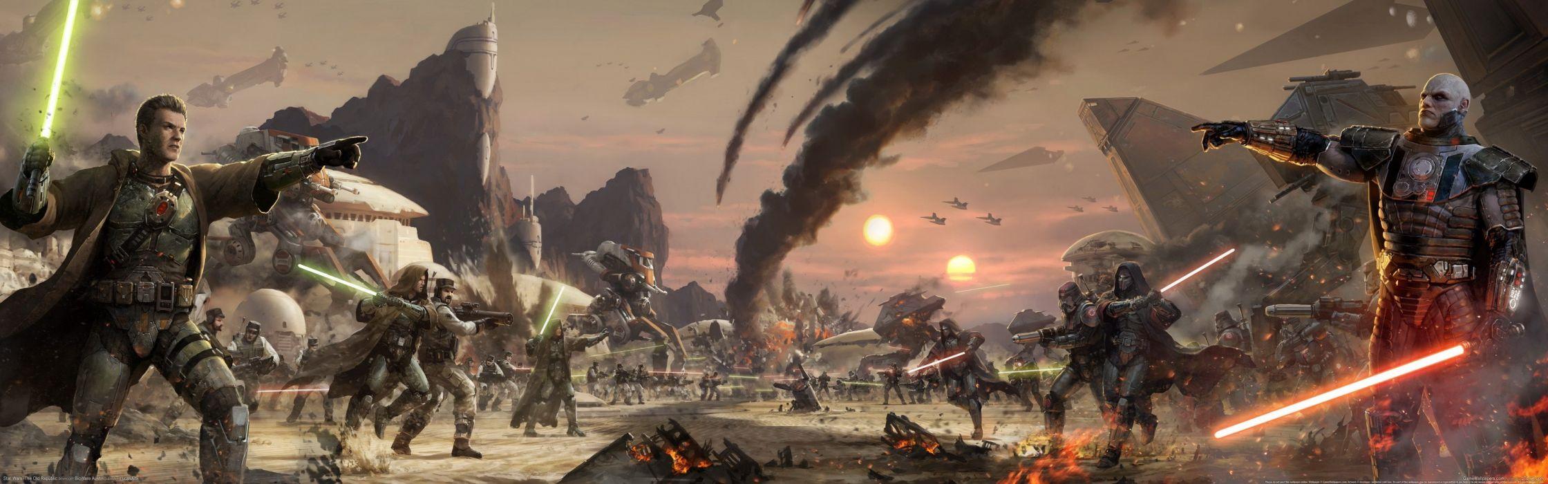 2240x700 Star Wars The Old Republic Sci Fi Futuristic Lightsaber Warriors Battle Jedi Weapons Swords Wallpaperx900