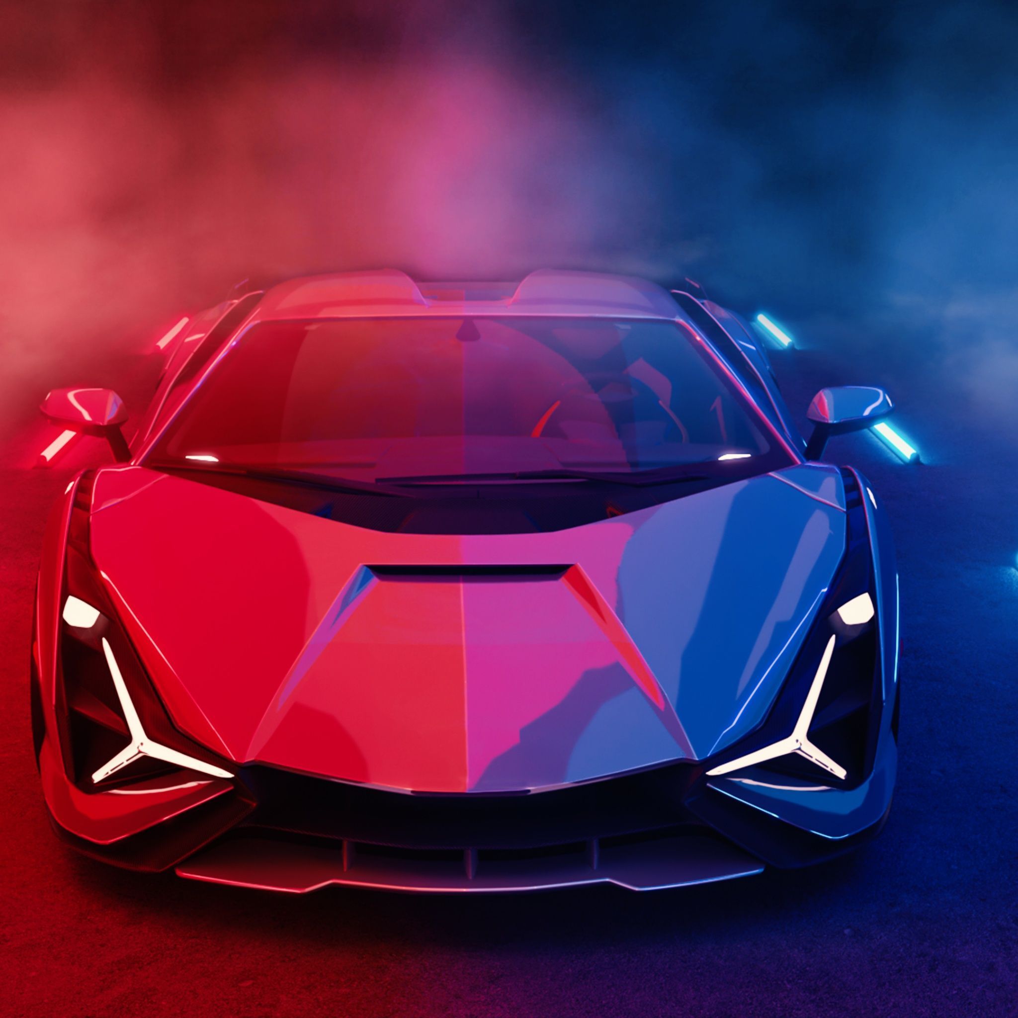 2048x2048 Lamborghini Sián FKP 37 Wallpaper 4K, Neon Lights, Smoke
