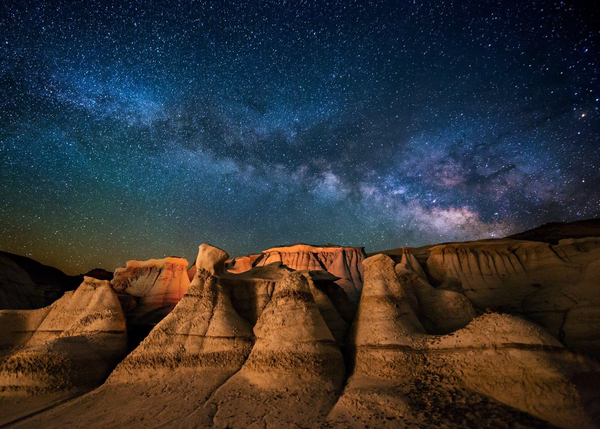 2048x1463 #desert, #starry night, #Milky Way, #long exposure