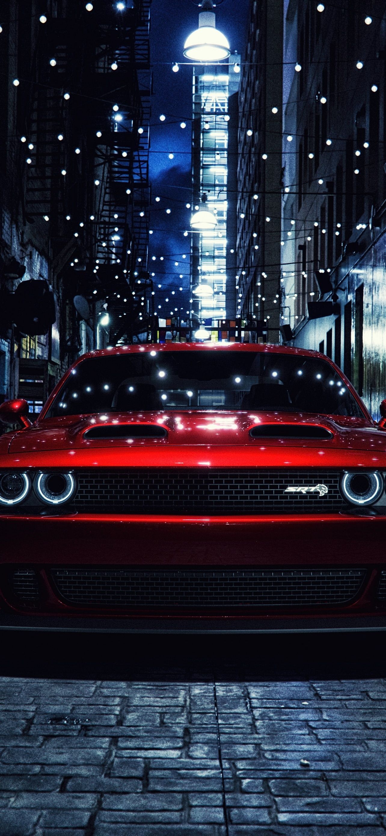 1284x2778 Dodge Challenger Red City Lights Cars