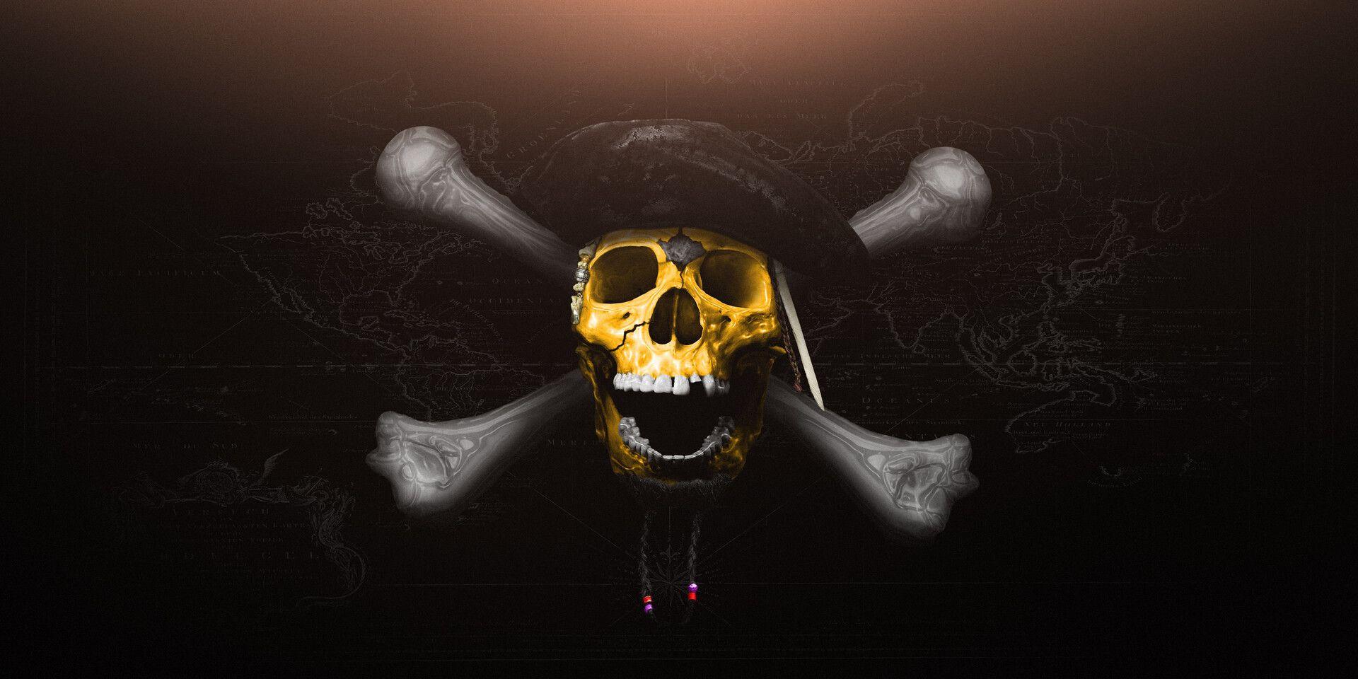 1920x960 Pirates of the Caribbean Gold Skull Wallpaper