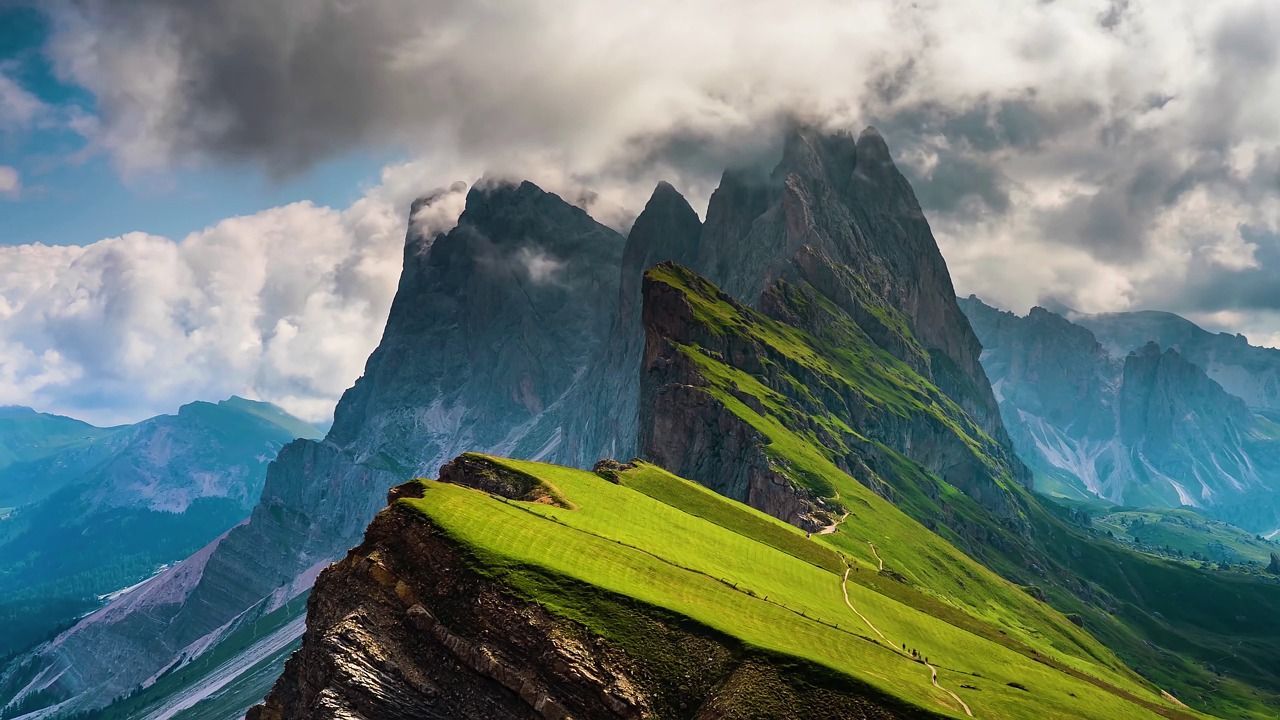 1280x720 Mountains, Peak, Top, Clouds