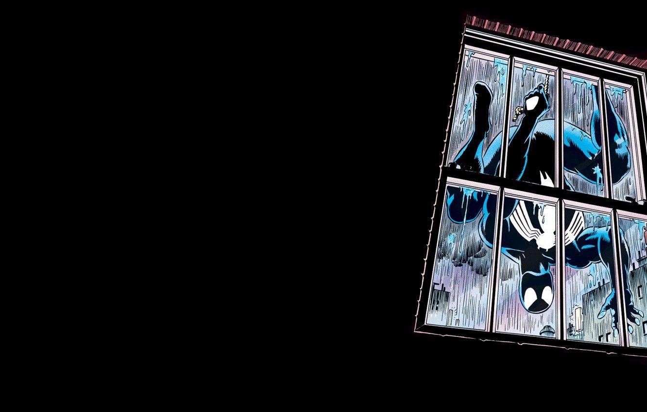 1332x850 Wallpaper rain, comics, window, venom, spider man, black suit
