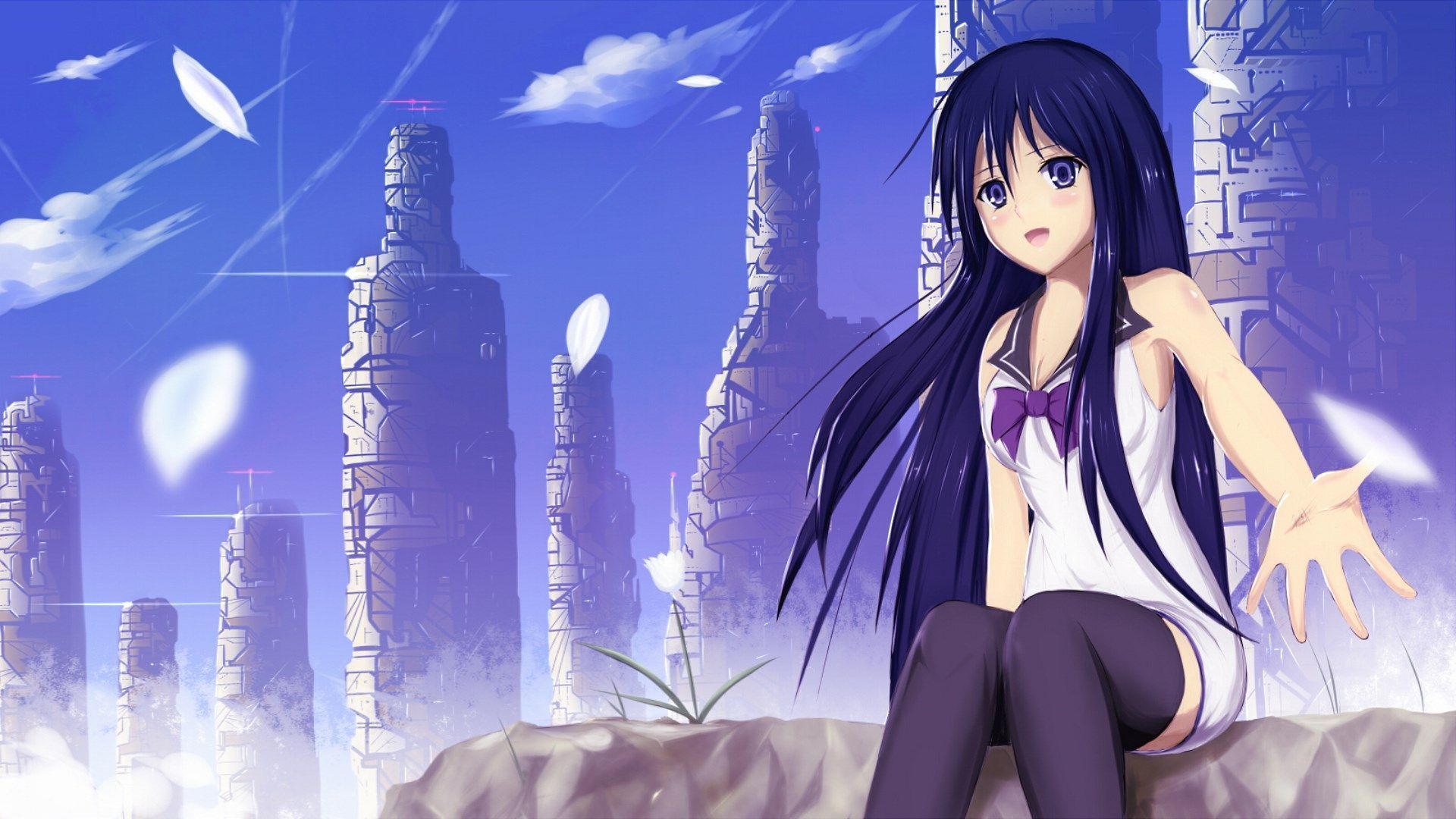 1920x1080 Download Pantyhose Blue Eyes Blue Hair Neko Kuroha Anime Brynhildr In The Darkness HD Wallpaper