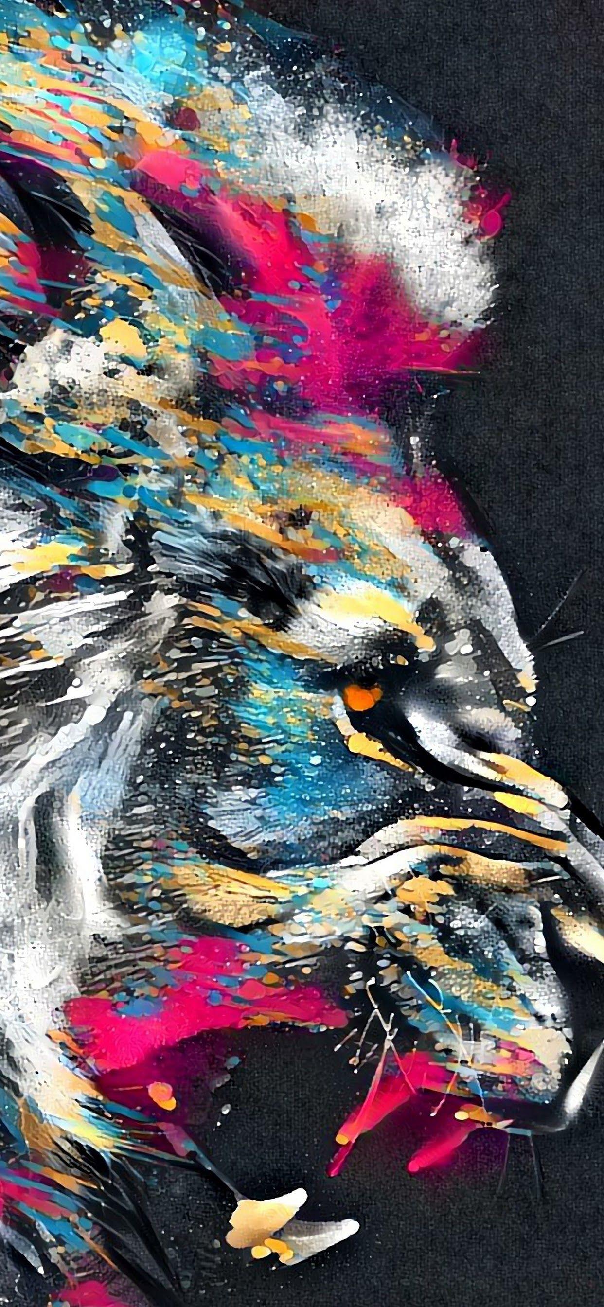 1242x2688 Lion Roar Animal Abstract Colorful 4K Wallpaper