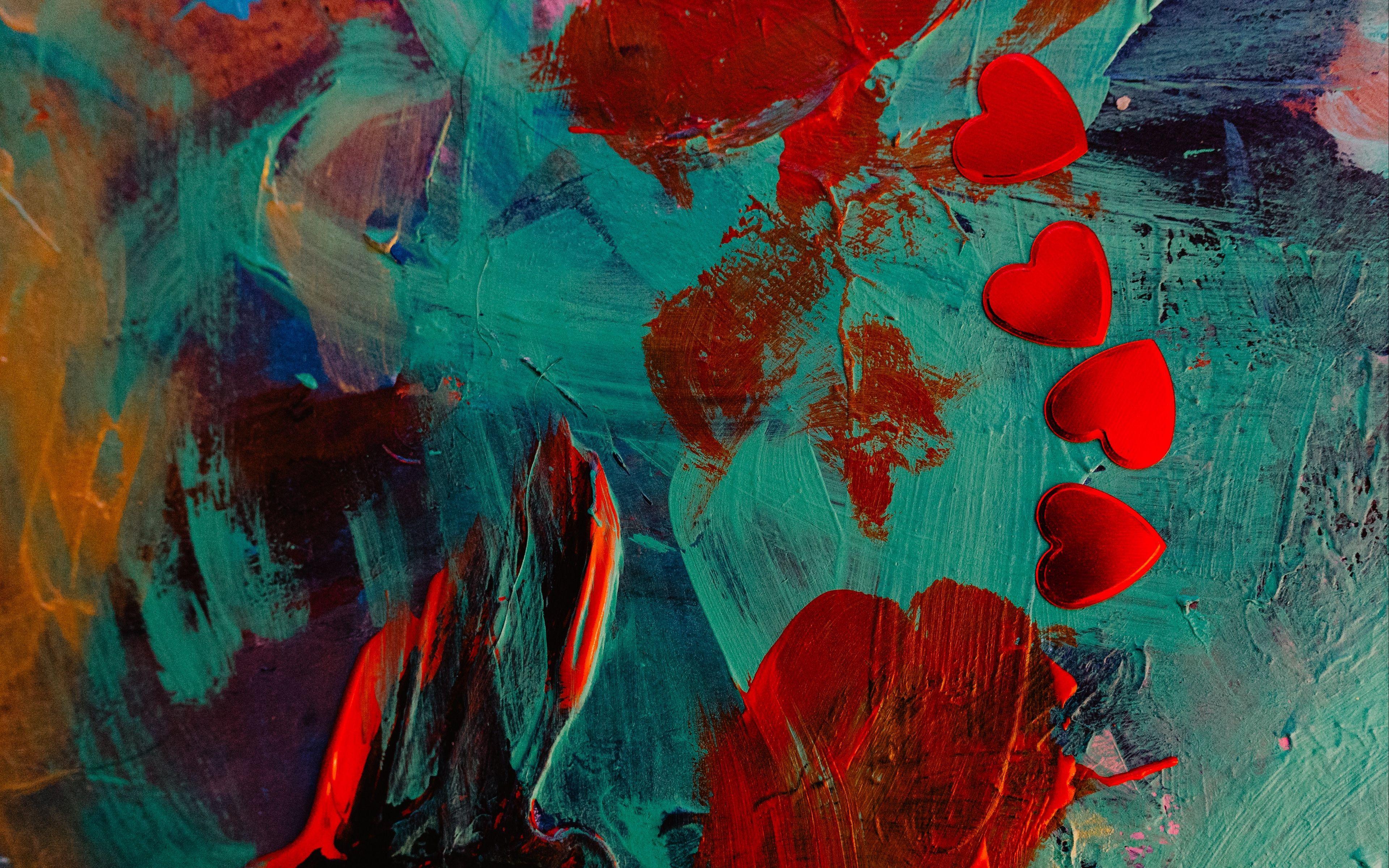 3840x2400 Download wallpaper 3840x2400 paint, hearts, spots, abstract 4k